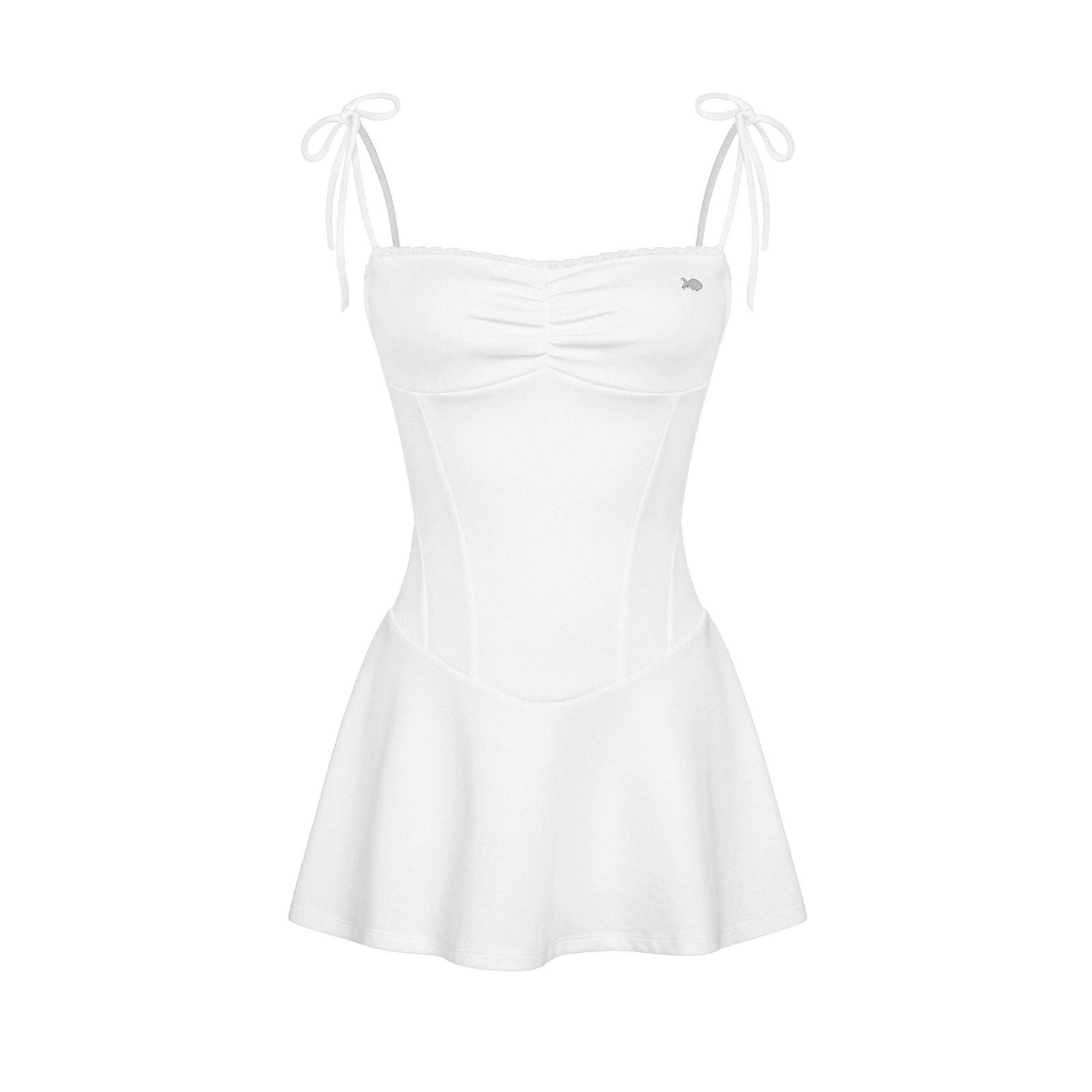 Đầm hai dây trắng xoè dáng corset DKMV nhún ngực phối ren