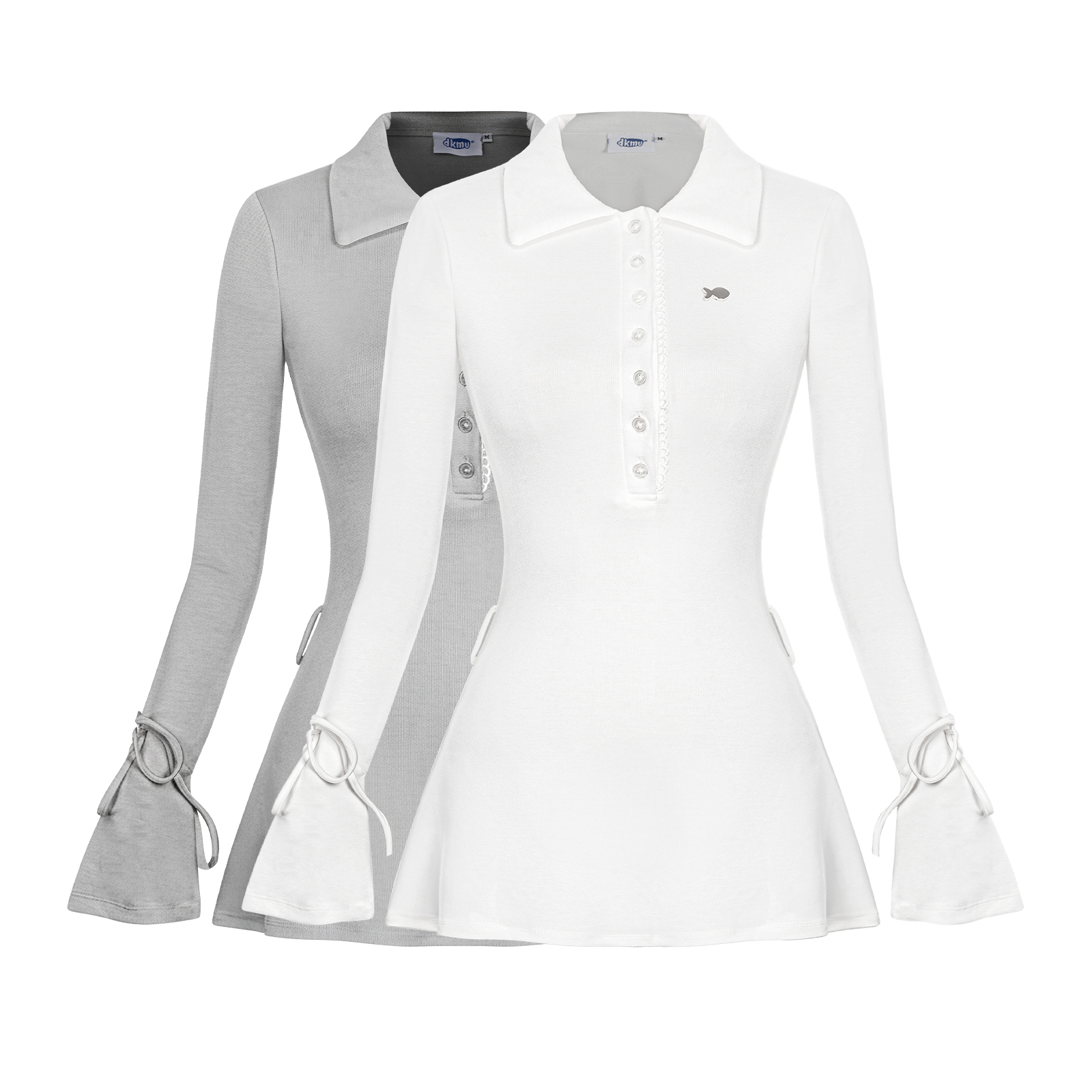 Đầm polo ngắn nữ tay loe DKMV cổ cài nút phối viền ren