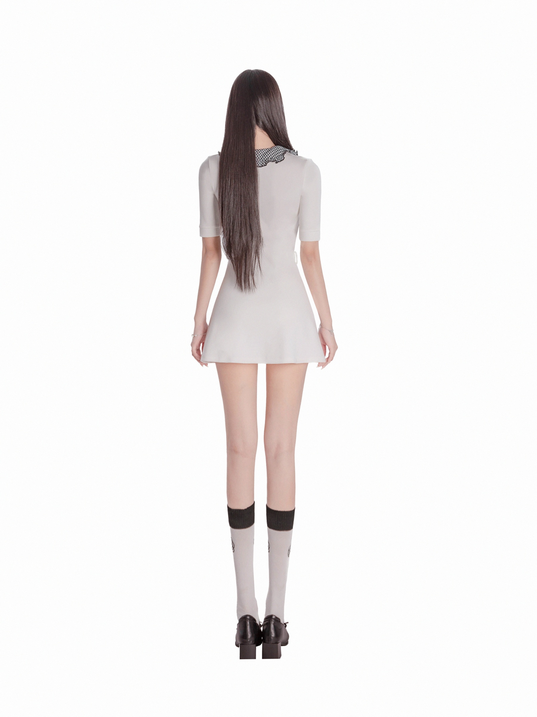 Đầm nữ cổ peter pan DKMV bèo nhún caro tay lửng