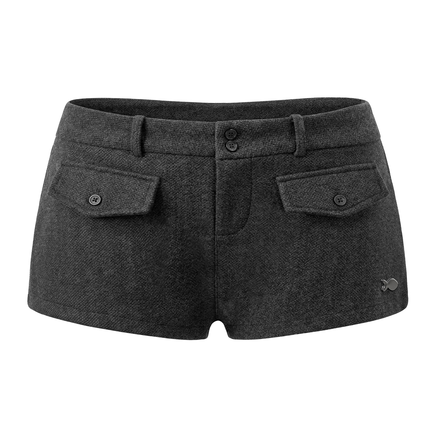Quần short nữ lưng thấp DKMV nắp túi giả đính nút