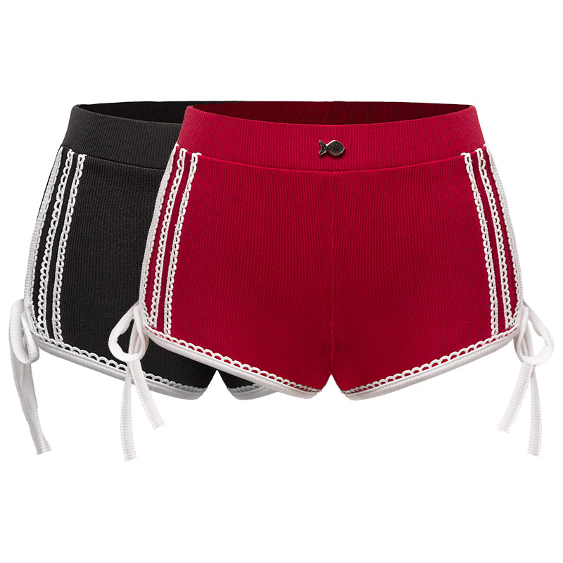 Quần short nữ thắt nơ phối ren DKMV màu đen, đỏ thiết kế dây rút tùy chỉnh độ dài tiện lợi