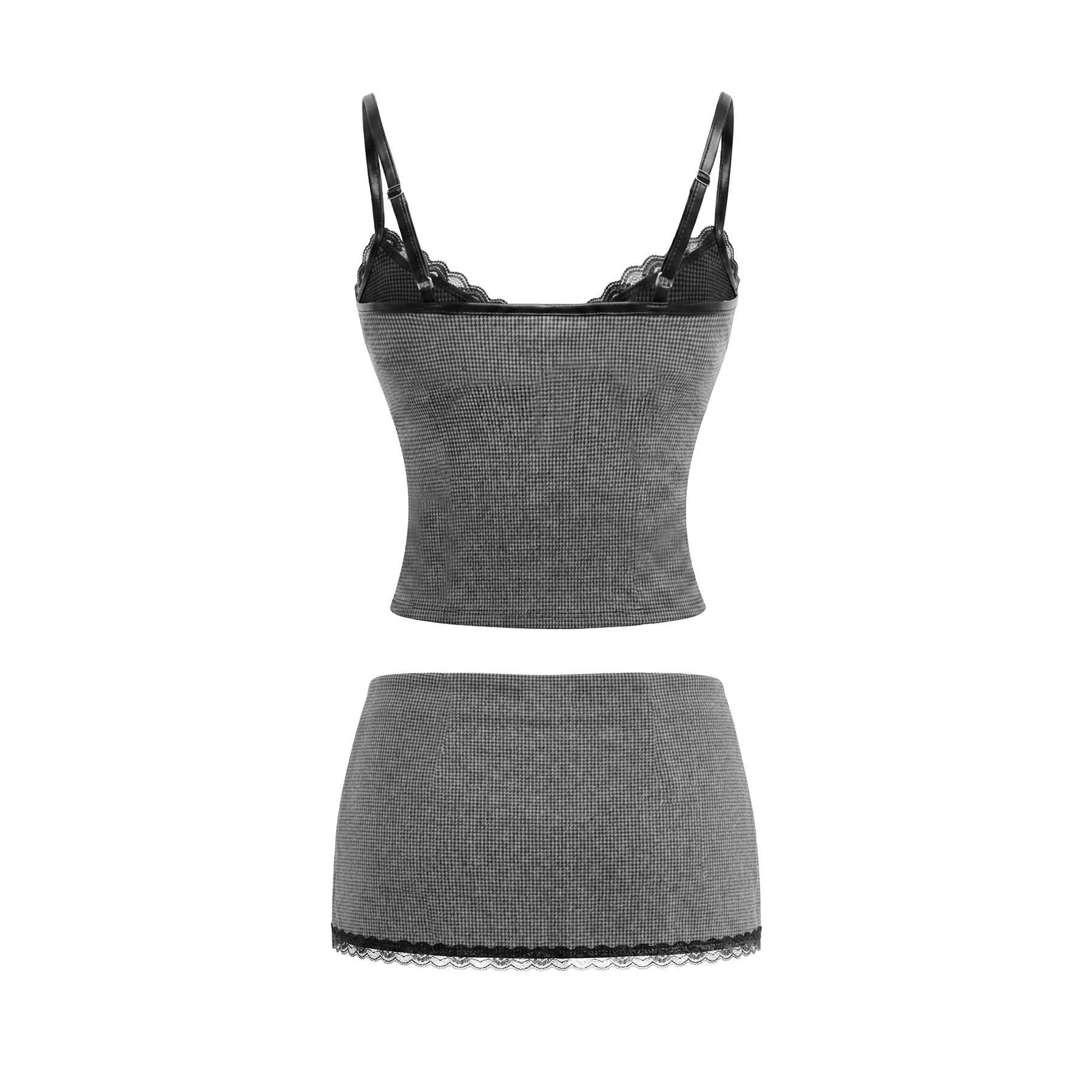 Set áo váy nữ dáng 2 dây ôm DKMV sọc caro đính ren đen