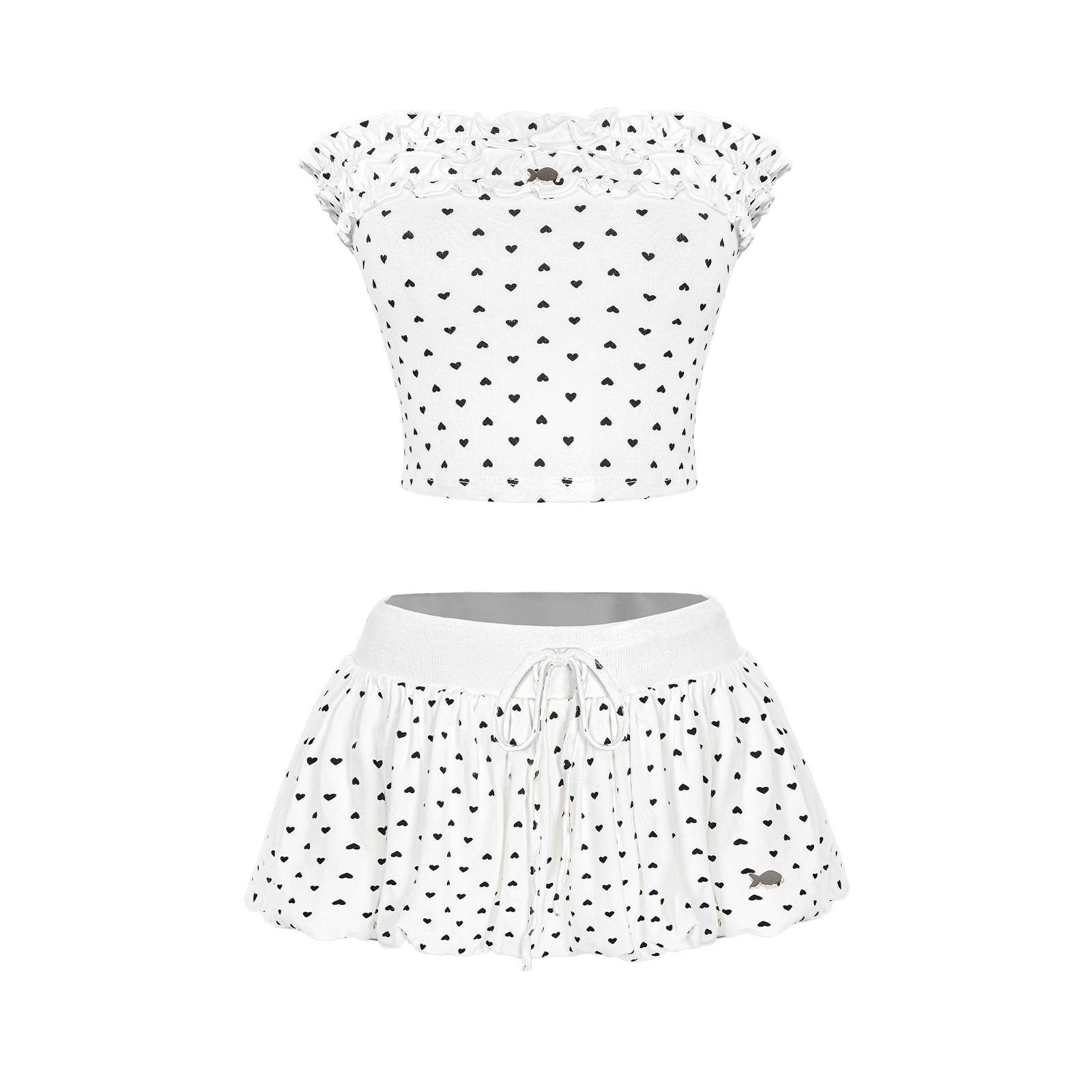 Set áo chân váy bí phối bèo nhún DKMV hoạ tiết trái tim