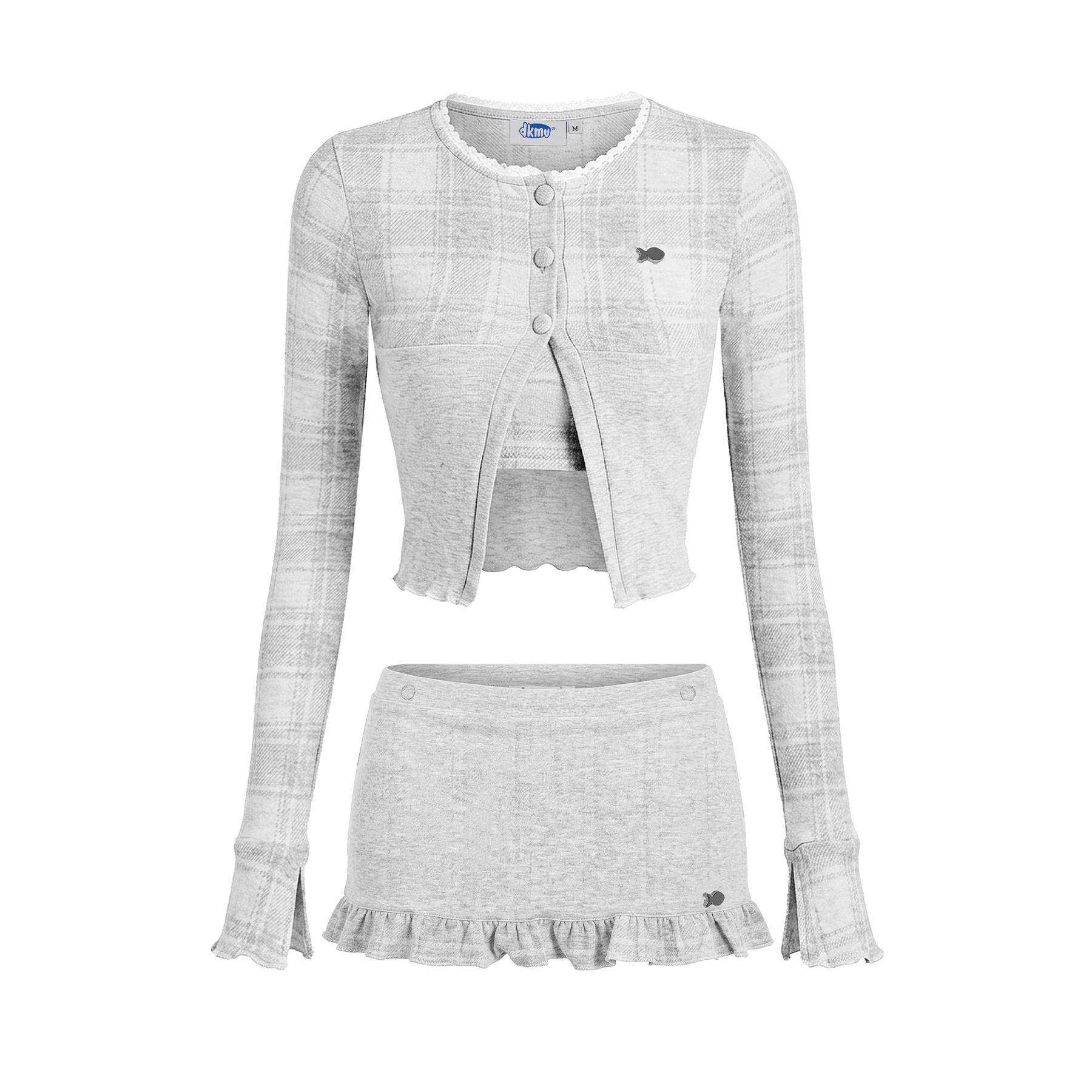 Set đồ kiểu nữ áo croptop tay dài và chân váy DKMV thun caro