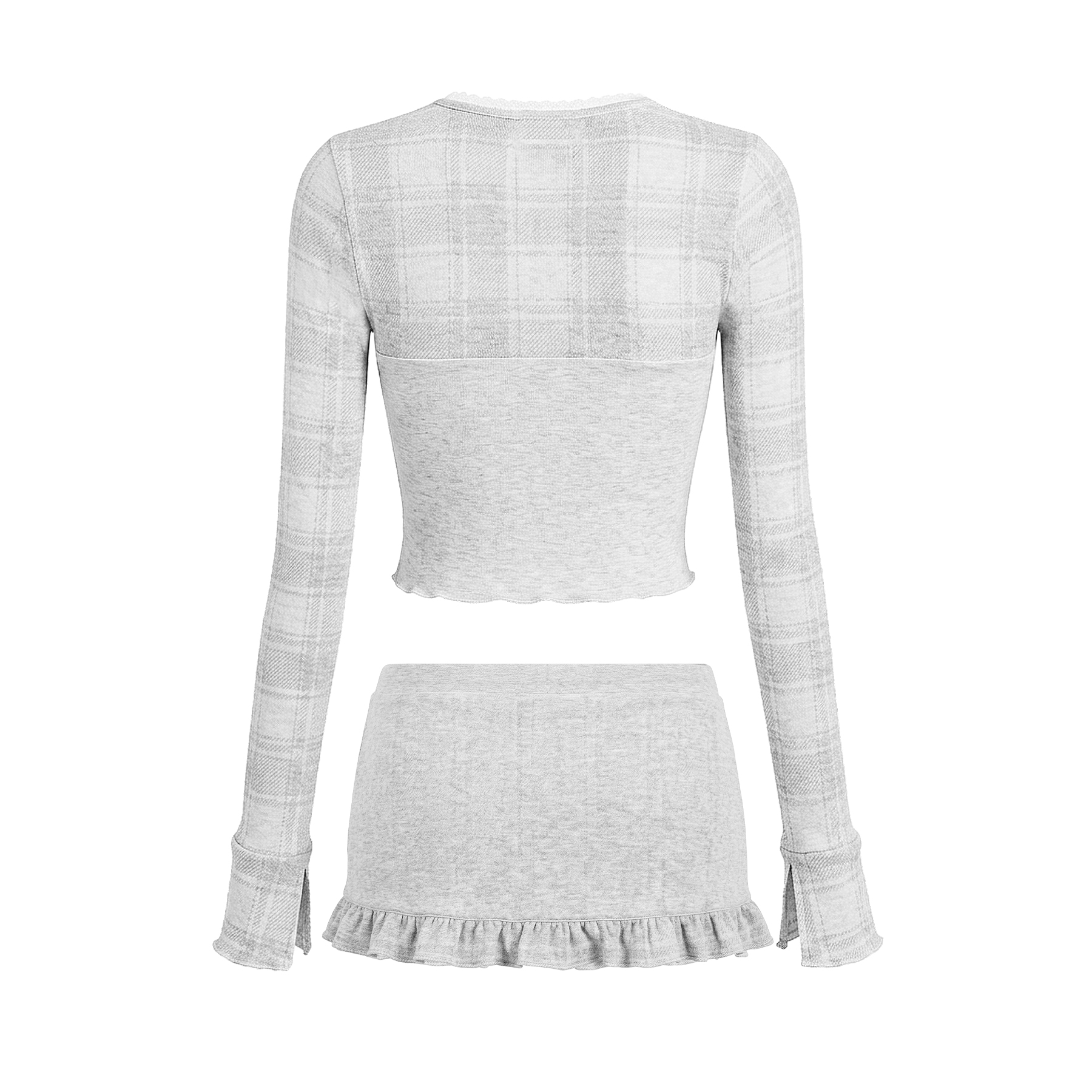 Set đồ kiểu nữ áo croptop tay dài và chân váy DKMV thun caro