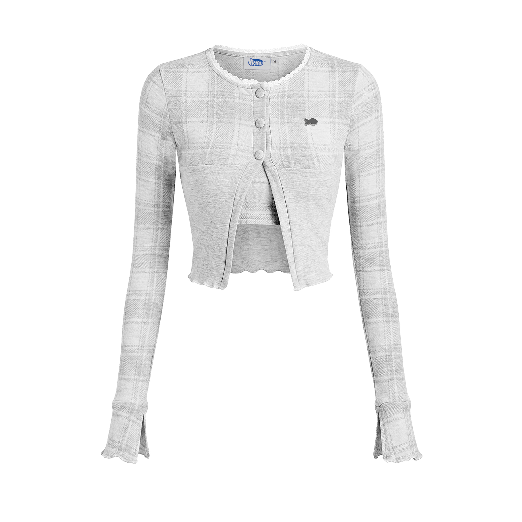 Set áo croptop chân váy kiểu nữ DKMV tay dài hoạ tiết caro