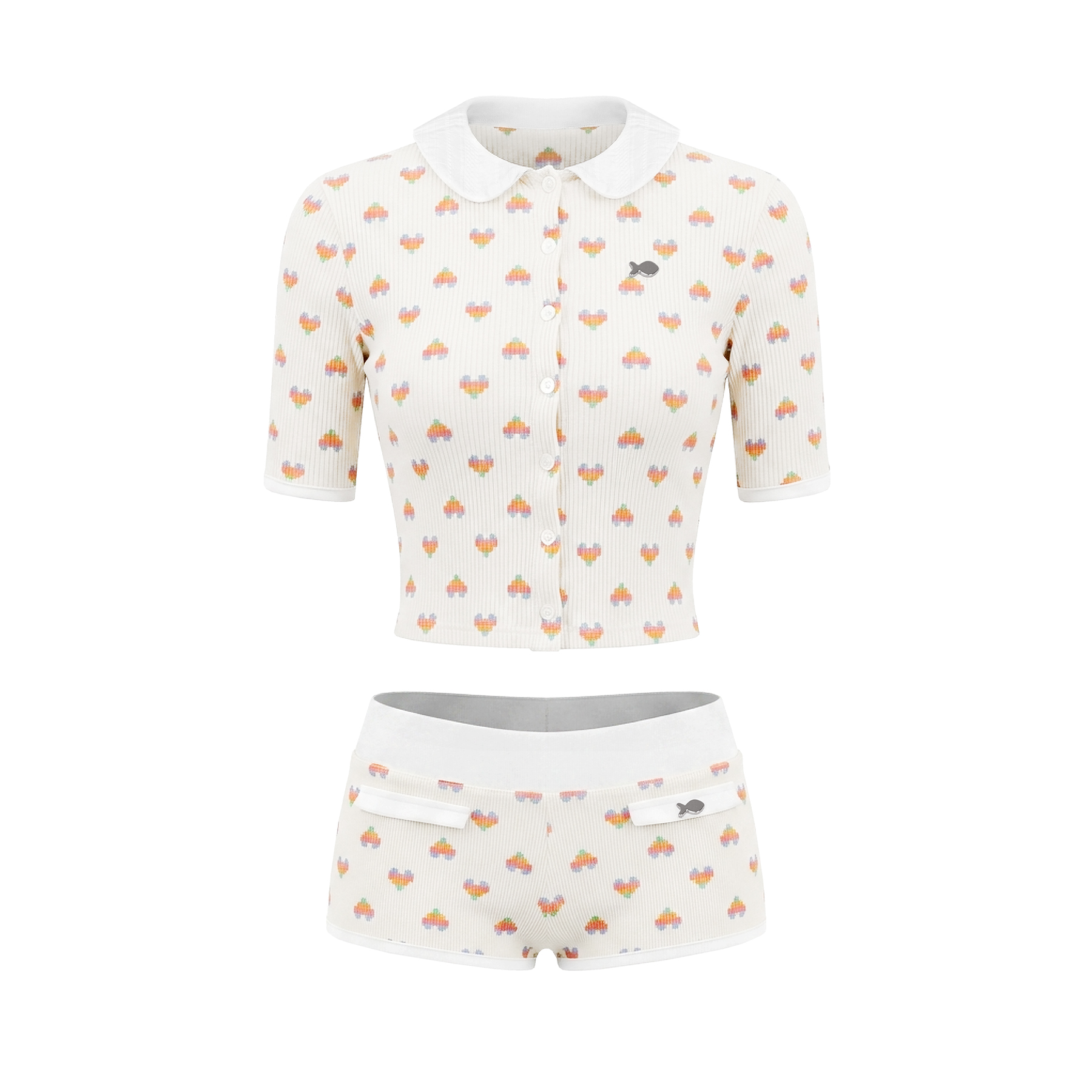 Set đồ nữ áo croptop quần đùi DKMV cổ sen hoạ tiết trái tim