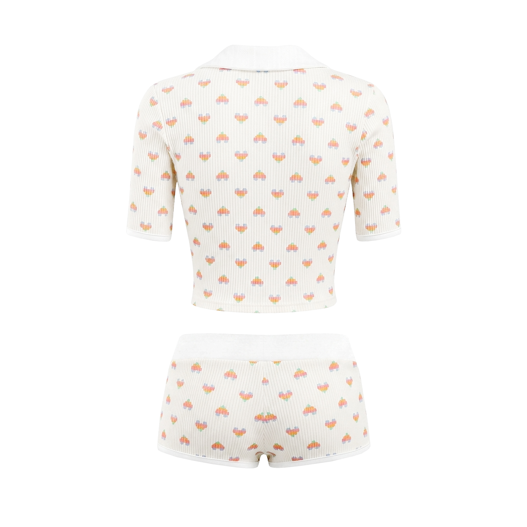 Set đồ nữ áo croptop quần đùi DKMV cổ sen hoạ tiết trái tim