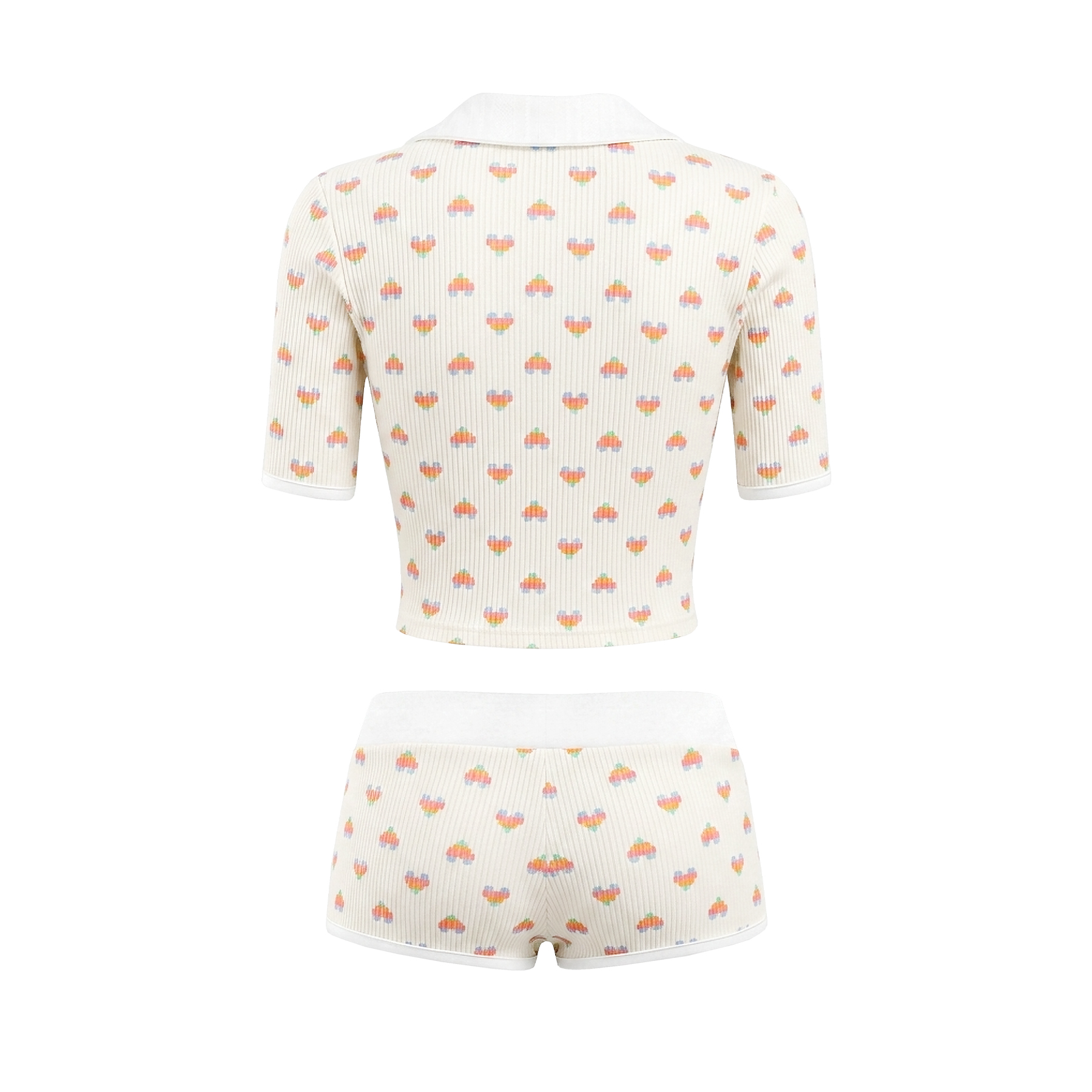 Set áo croptop và quần short DKMV cổ sen hoạ tiết trái tim