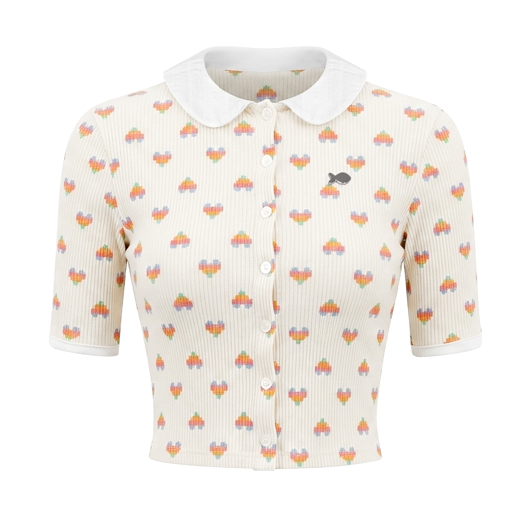 Set áo croptop và quần short DKMV cổ sen hoạ tiết trái tim