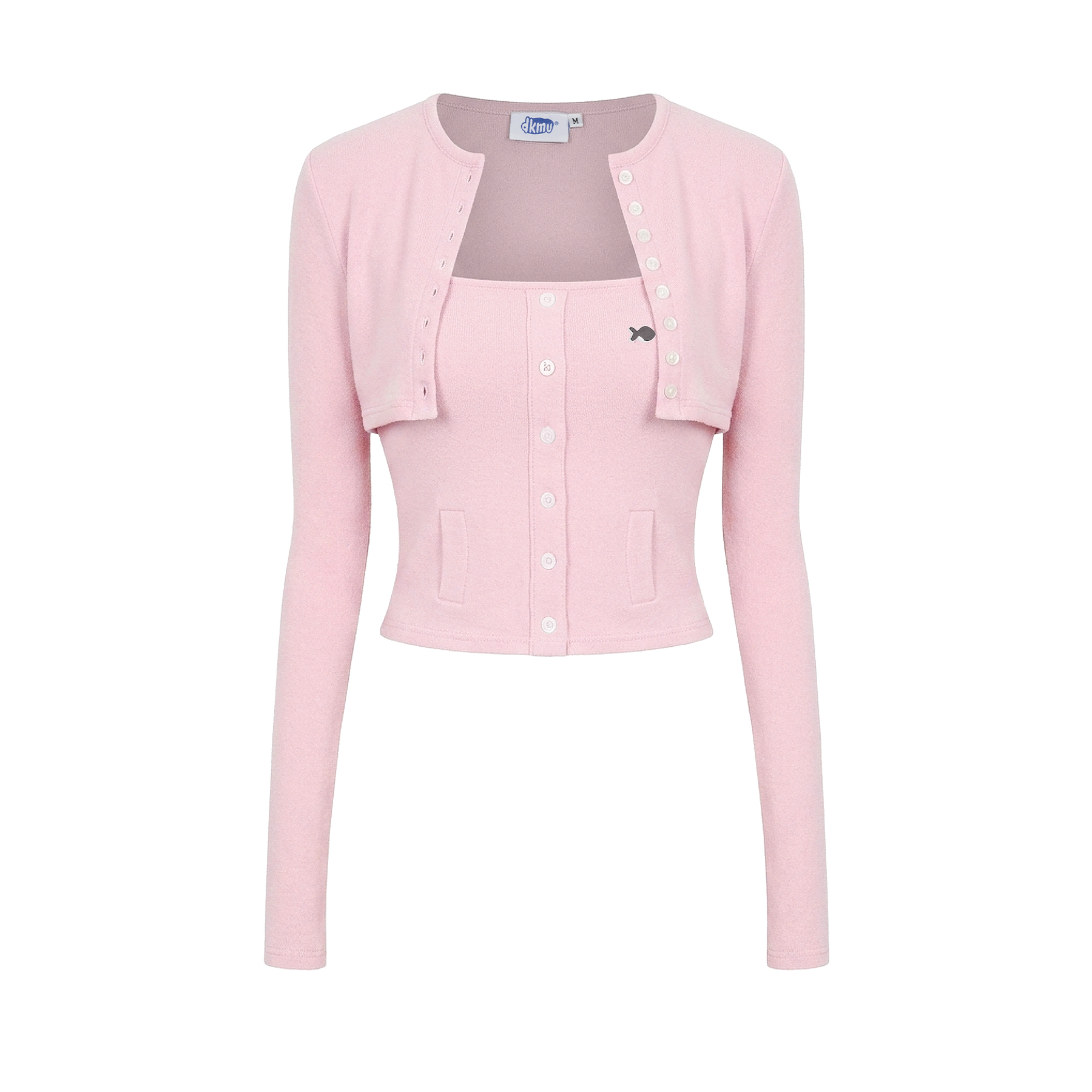 Set áo hai dây có khoác ngoài dài tay DKMV croptop trơn