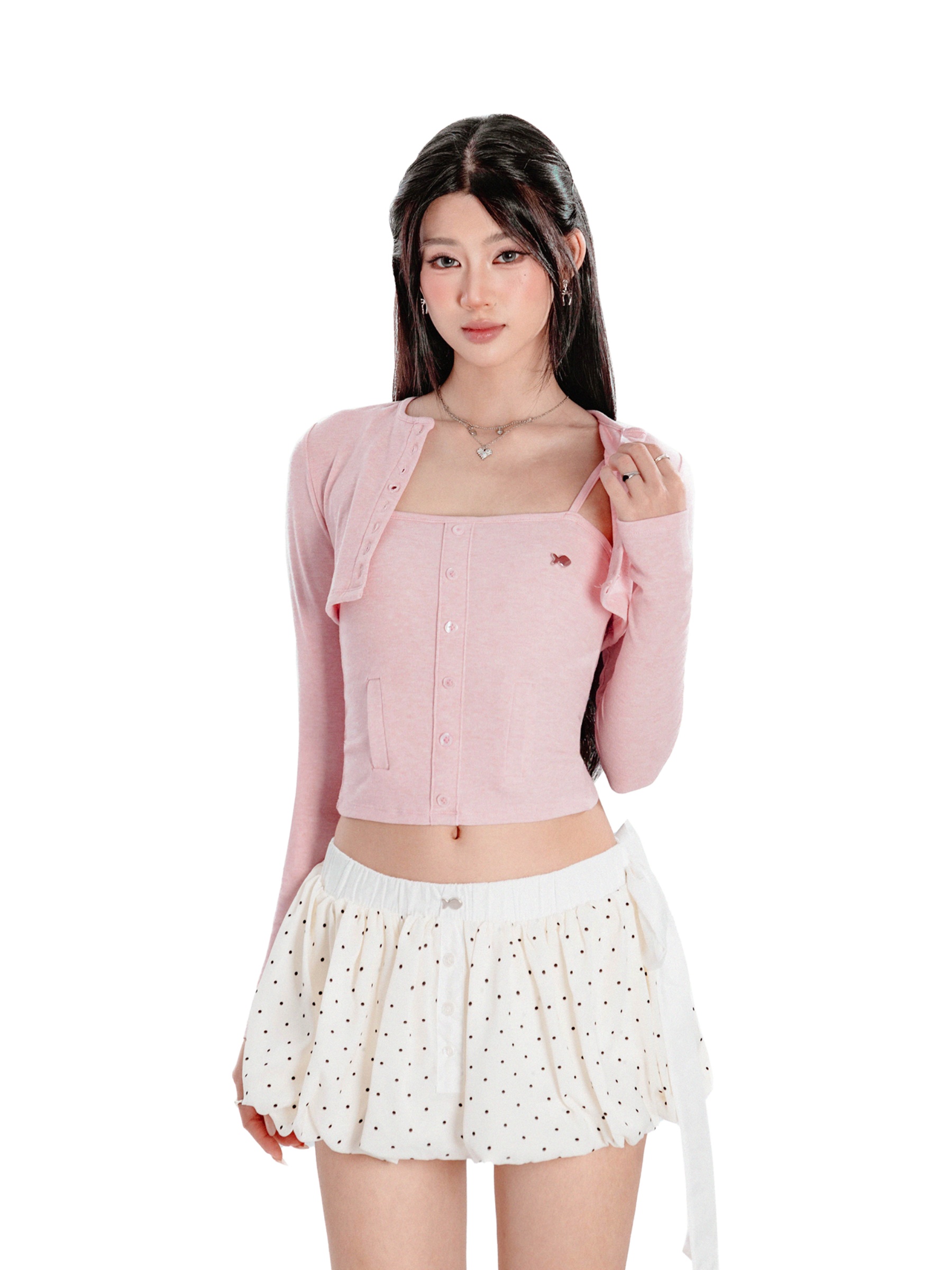 Áo croptop nữ 2 dây kèm áo khoác ngoài DKMV sọc ngang