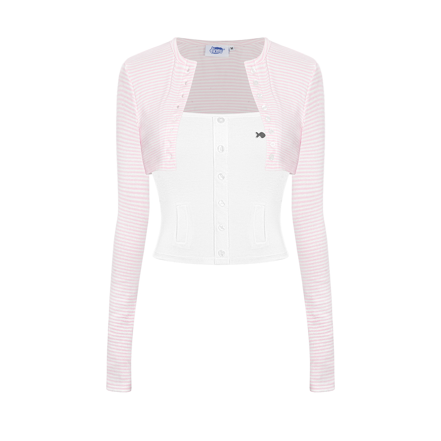 Set áo hai dây nữ kèm áo khoác tay dài DKMV croptop ôm