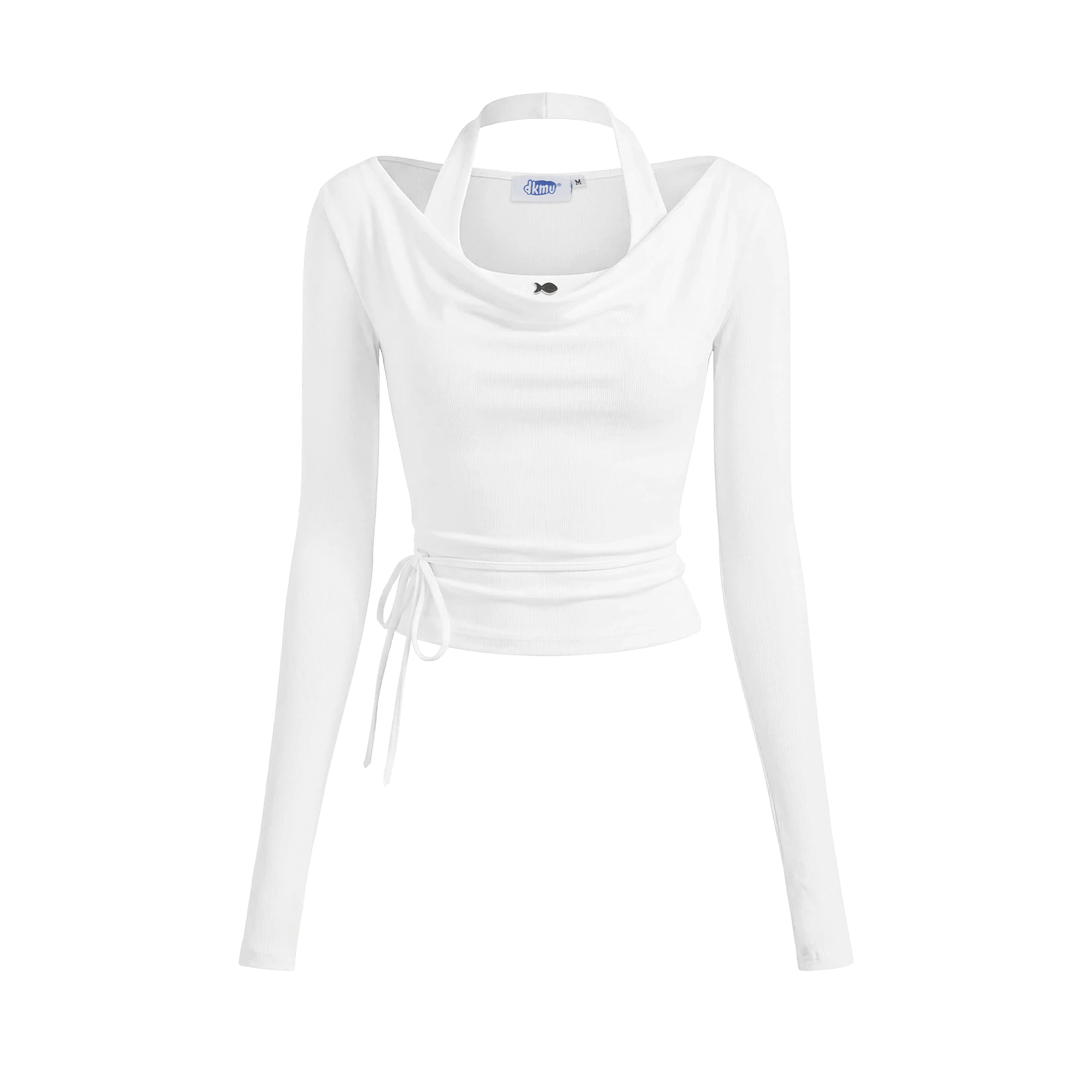 Set áo kiểu cổ đổ tay dài phối áo croptop DKMV dây eo thắt nơ