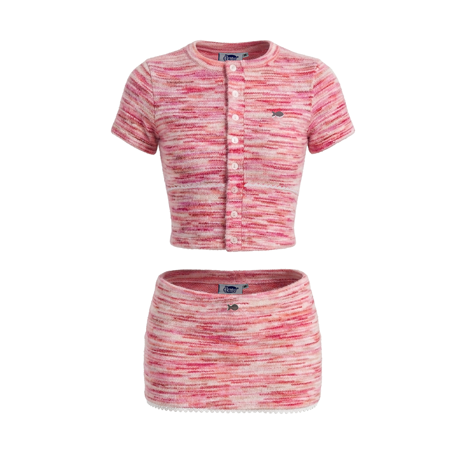 Set đồ nữ cute thun len phối ren DKMV áo croptop chân váy ngắn