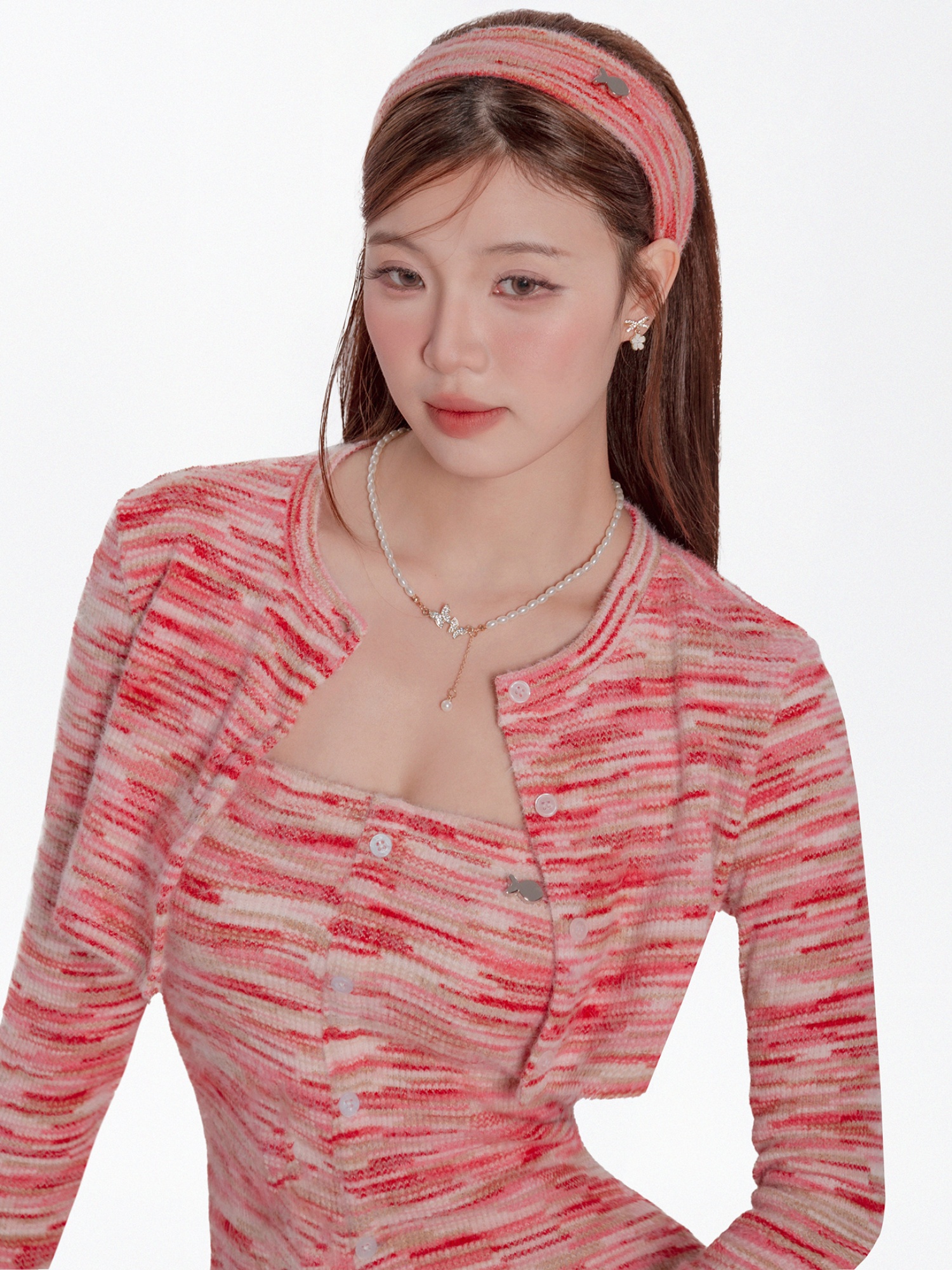 Set đầm cúp ngực phối áo khoác croptop DKMV kèm băng đô