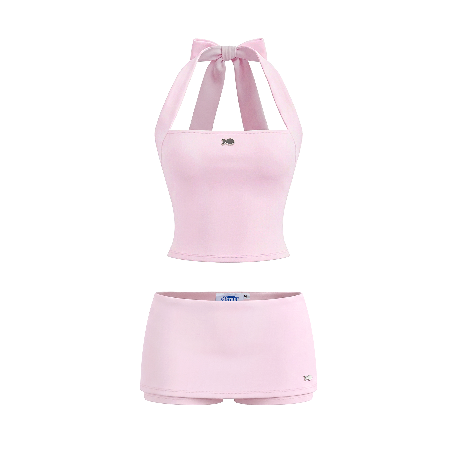 Set áo váy nữ cổ yếm phối chân váy ngắn DKMV thắt dây nơ