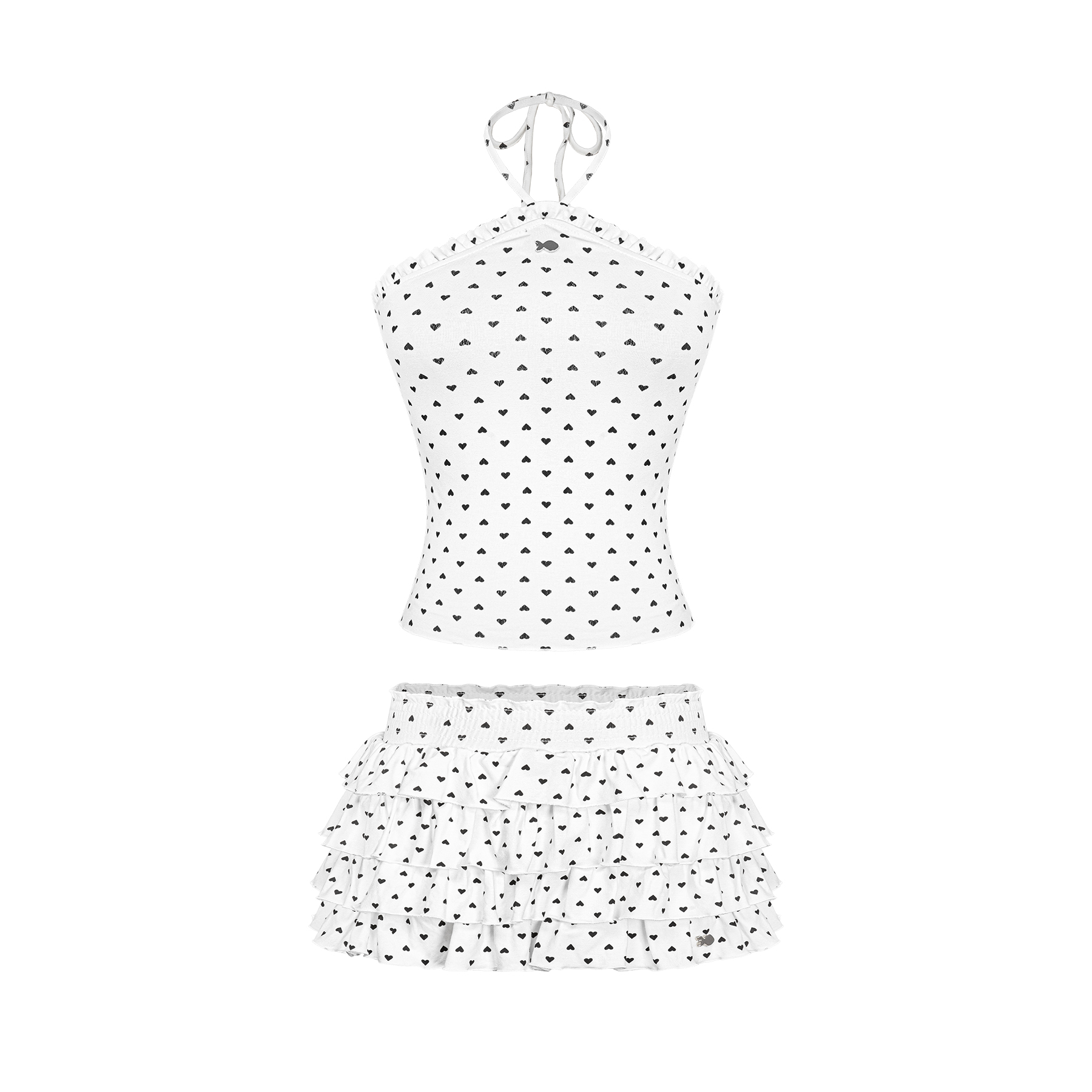 Set đồ nữ áo yếm và chân váy ngắn DKMV chấm bi trái tim