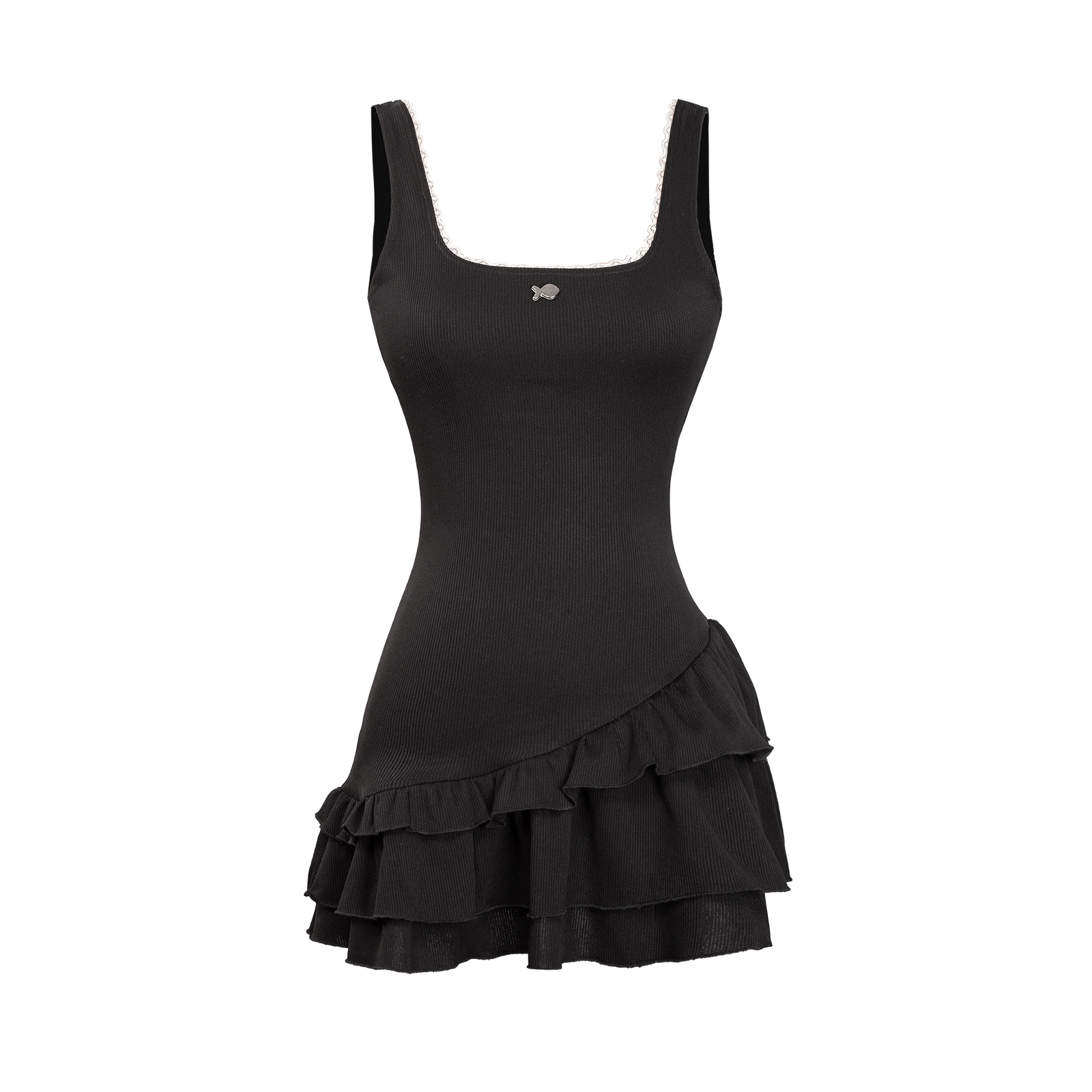 Váy cổ vuông hở lưng phối ren 2 tà lệch ôm dáng Bennie Dress
