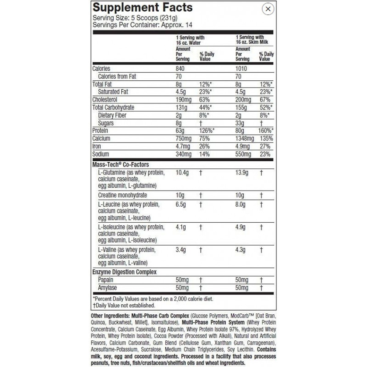Sữa tăng cân Mass Tech 7lbs (3.18kg) - Hàng chính hãng Muscletech USA