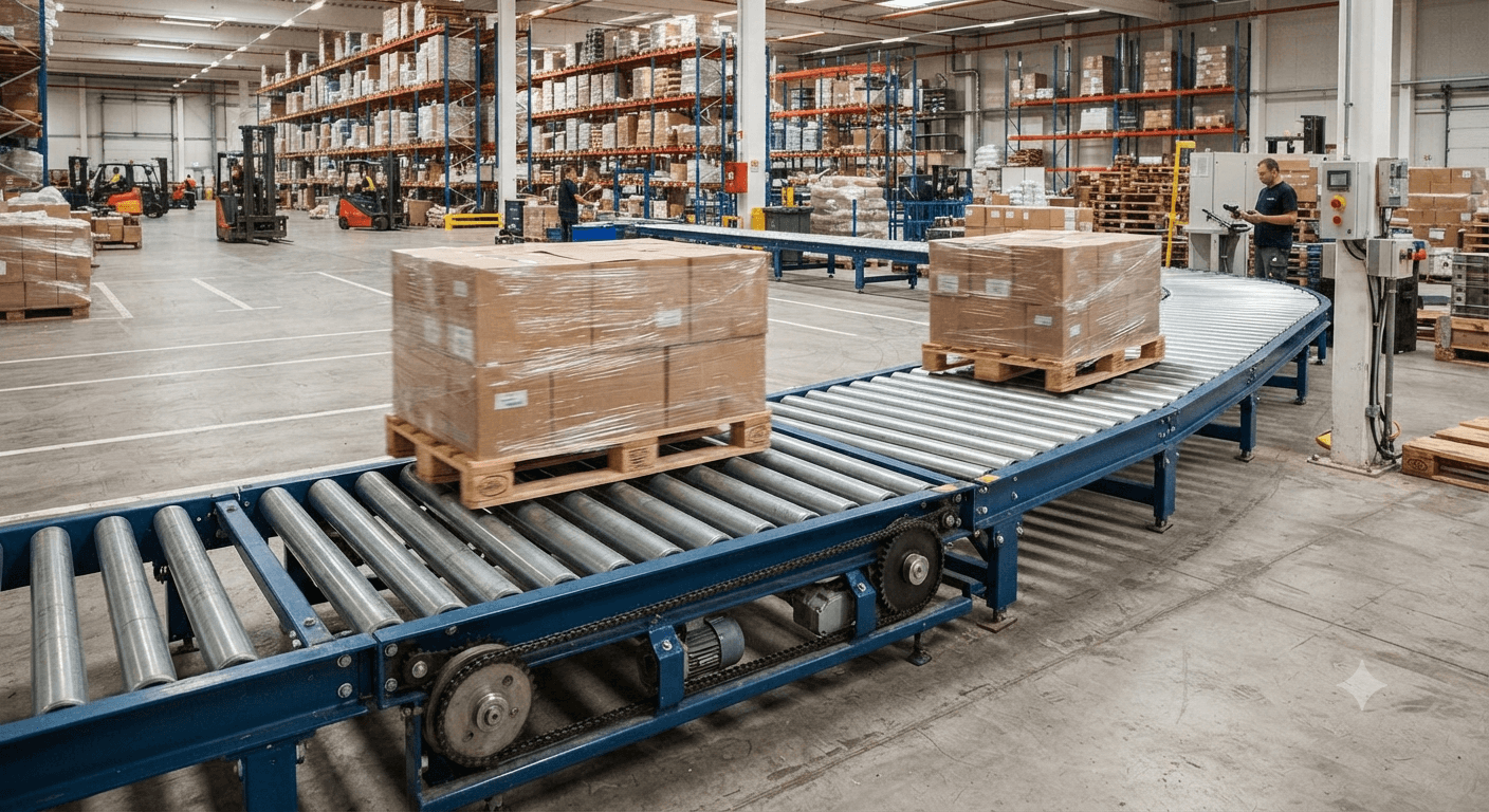 Băng tải con lăn pallet: Cấu tạo, khả năng chịu tải và ứng dụng trong kho hàng