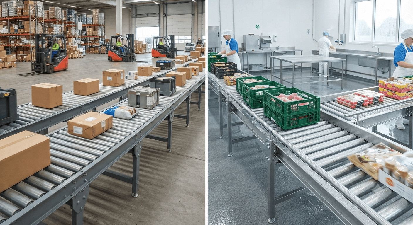 Băng tải con lăn thép và inox: Đặc điểm, độ bền và cách lựa chọn phù hợp