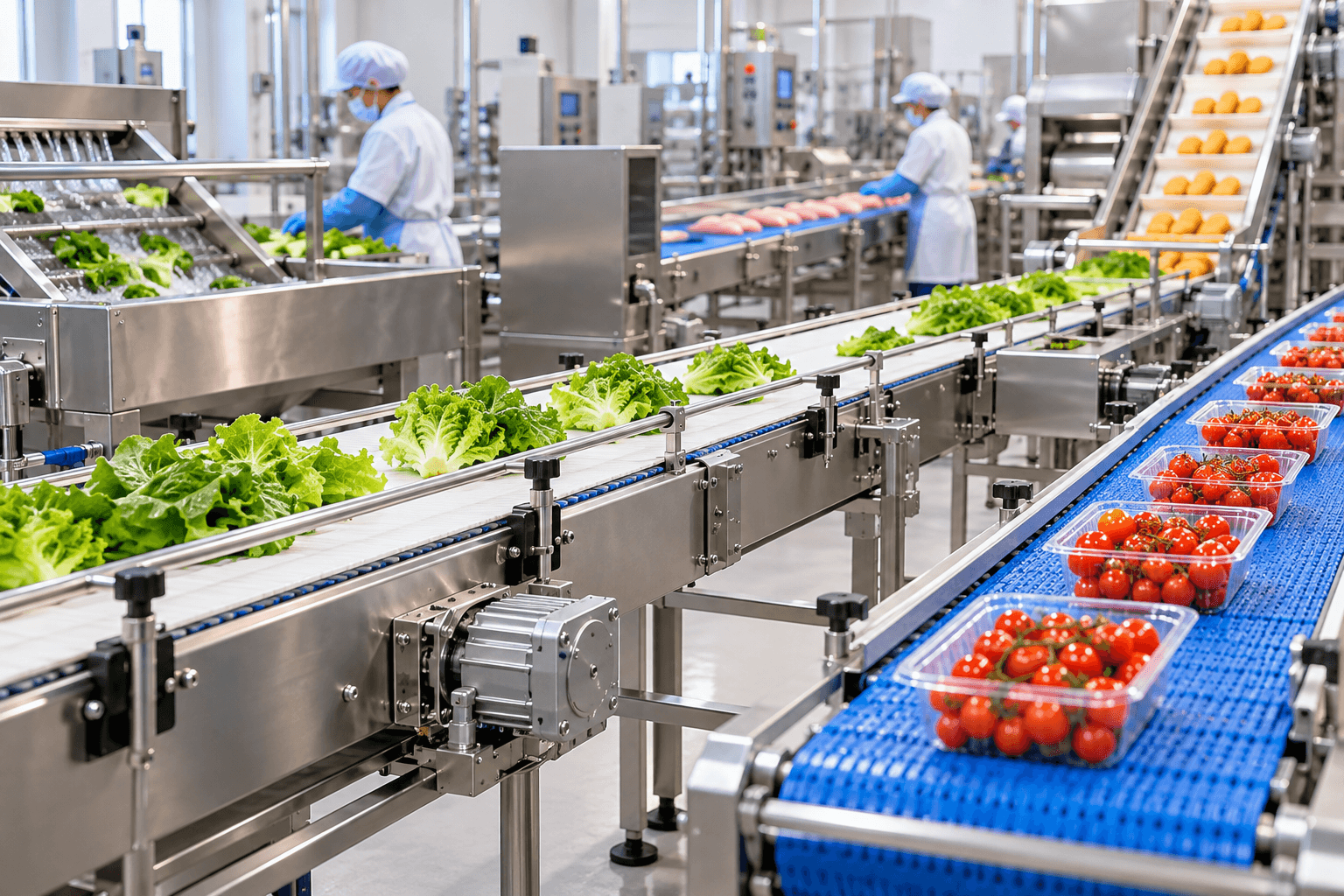 Băng tải thực phẩm công nghiệp: Các loại phổ biến, tiêu chuẩn vệ sinh, ứng dụng và cách chọn
