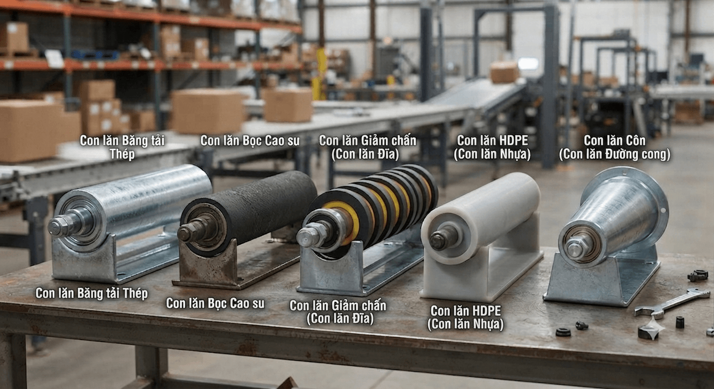Các loại con lăn băng tải được sử dụng phổ biến nhất hiện nay