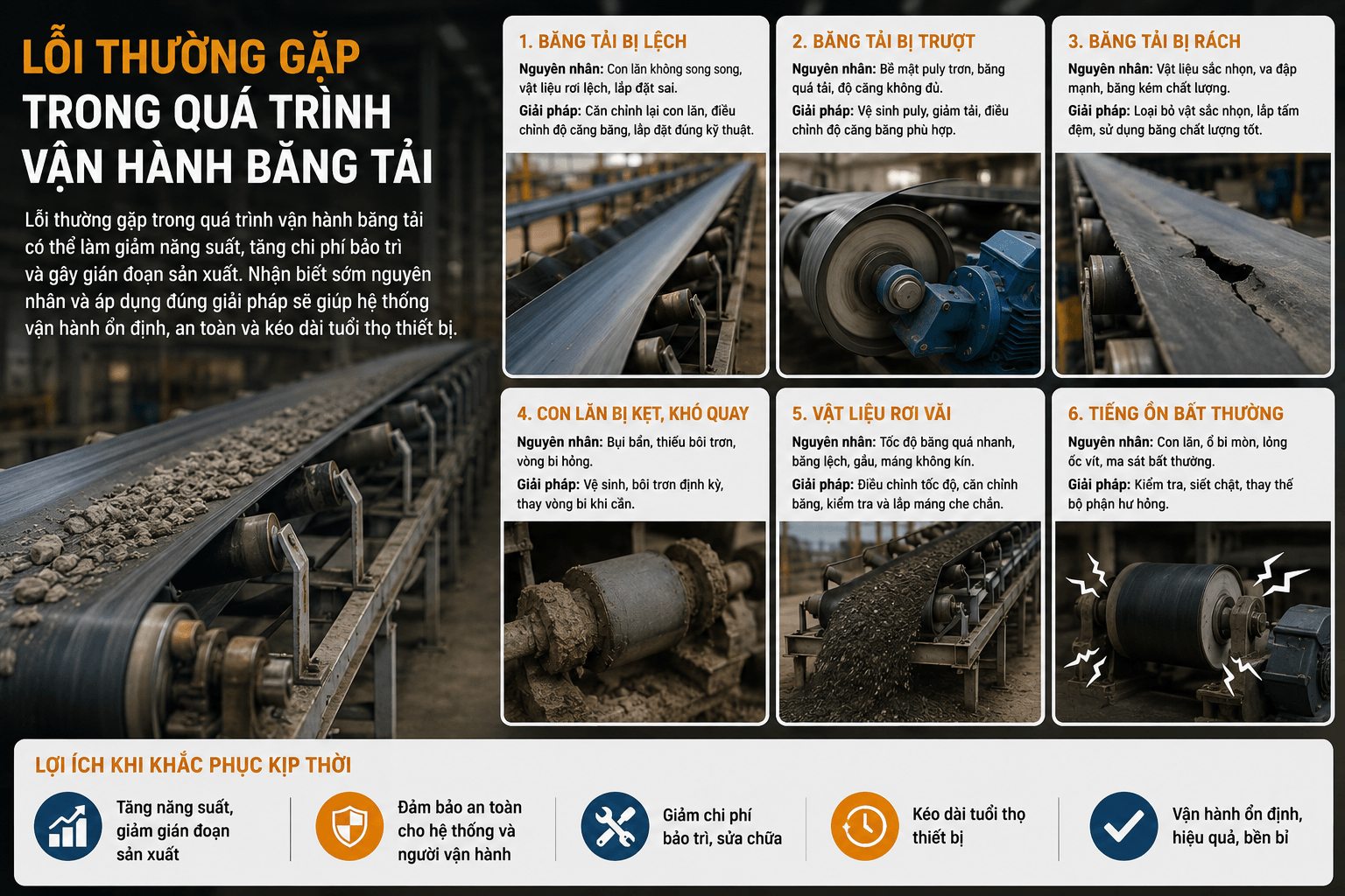 Những lỗi thường gặp trong quá trình vận hành băng tải