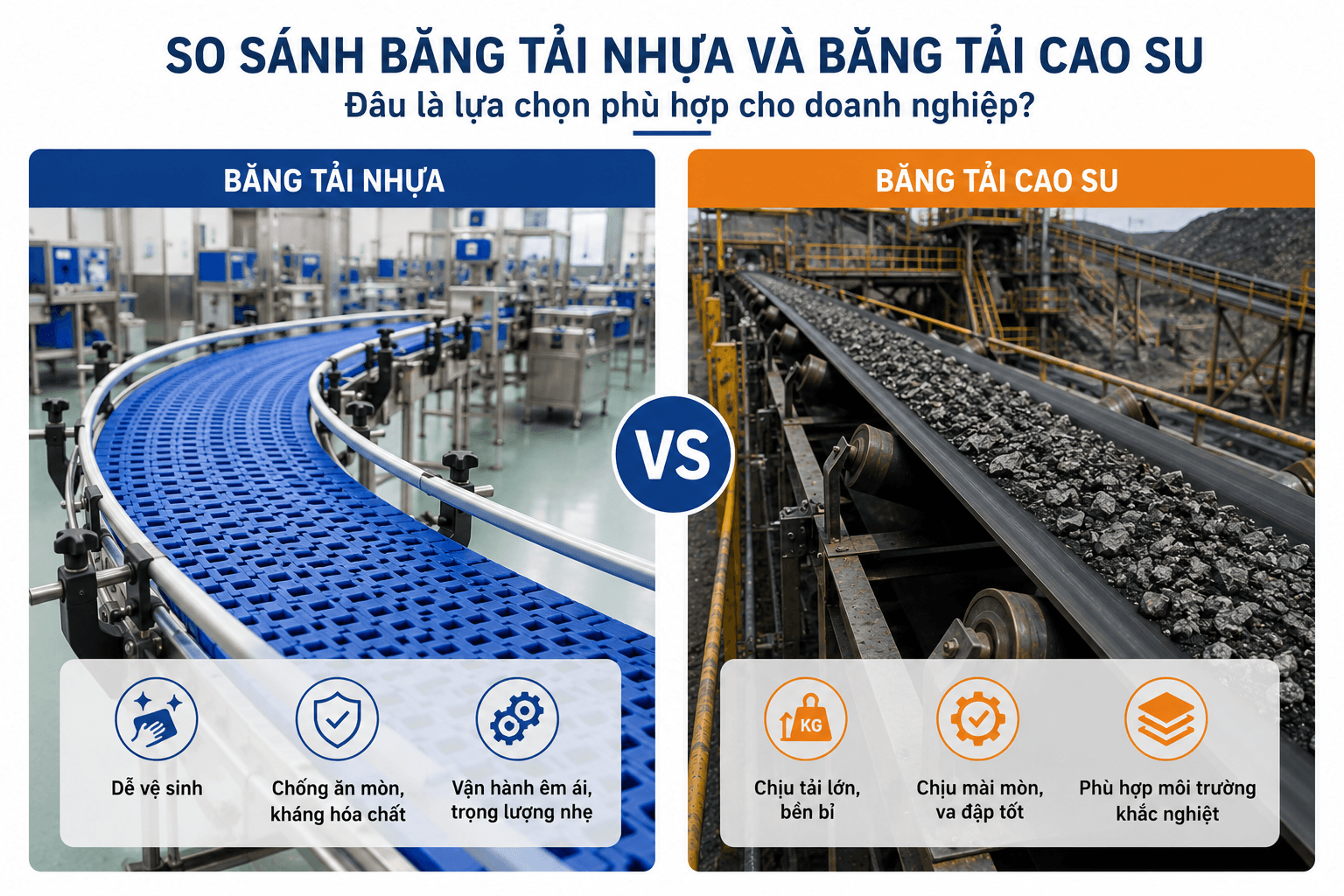 Sự khác biệt của băng tải nhựa so với băng tải cao su truyền thống