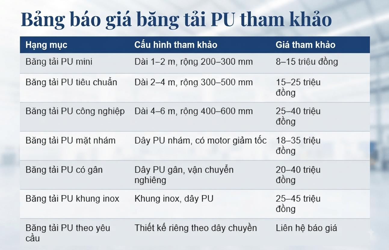Bảng báo giá băng tải PU tham khảo