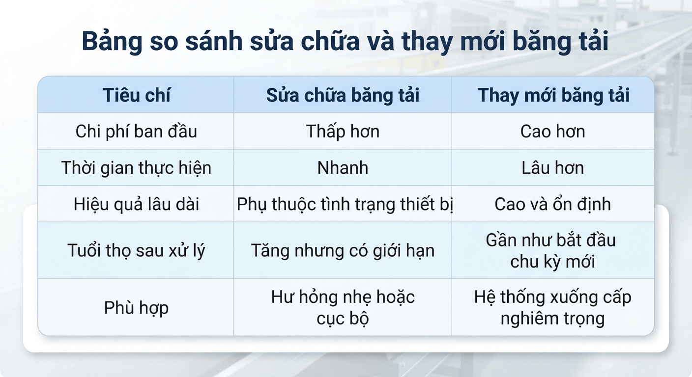 nên sửa chữa hay thay mới băng tải
