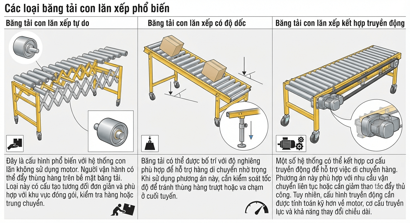 Các loại băng tải con lăn xếp phổ biến