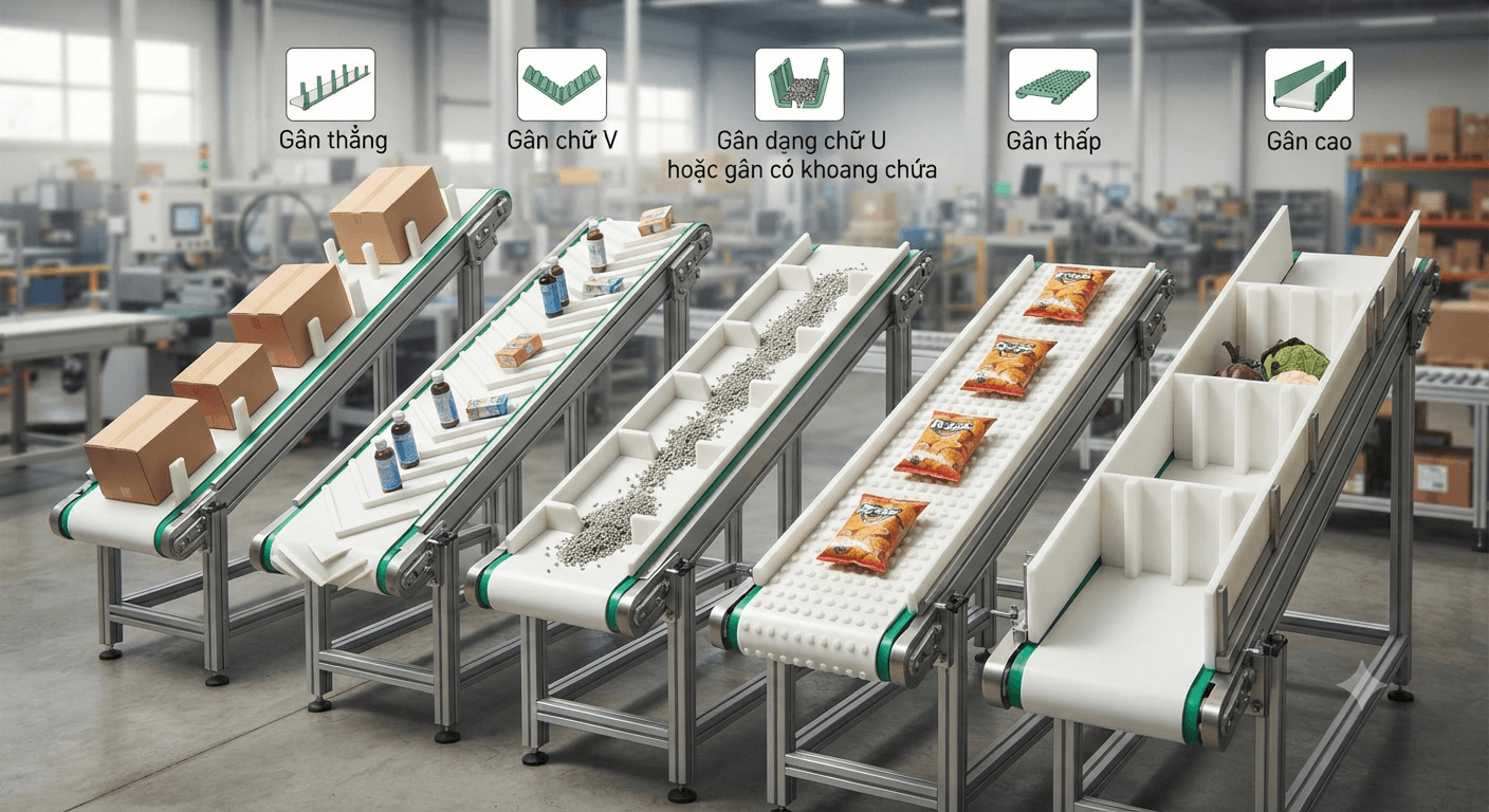 Các loại gân phổ biến trên băng tải PU