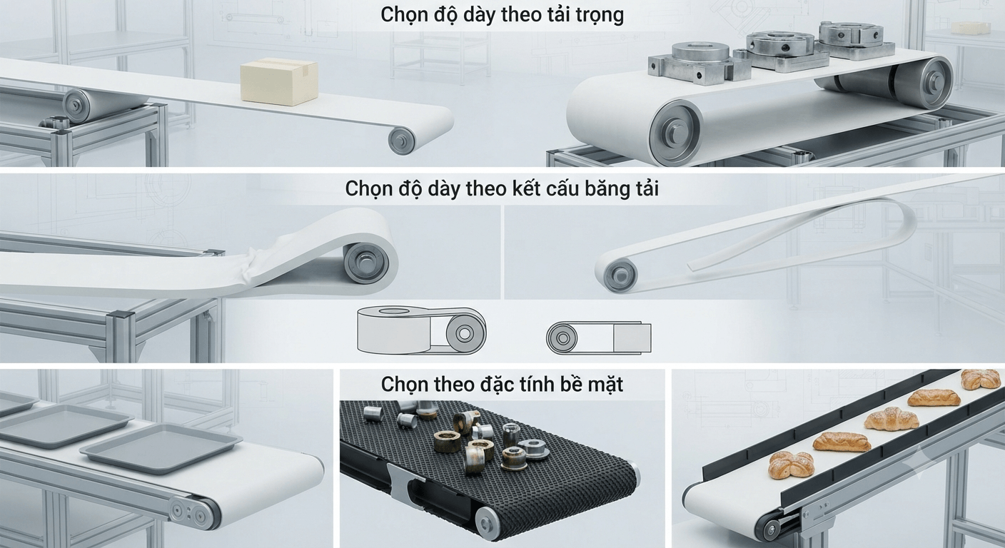 Cách chọn độ dày dây băng tải PU
