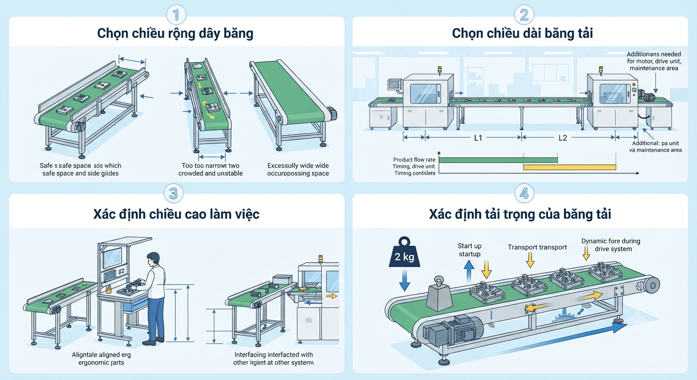 Cách chọn kích thước băng tải mini