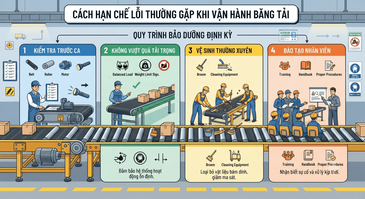 cách hạn chế lỗi thường gặp khi vận hành băng tải