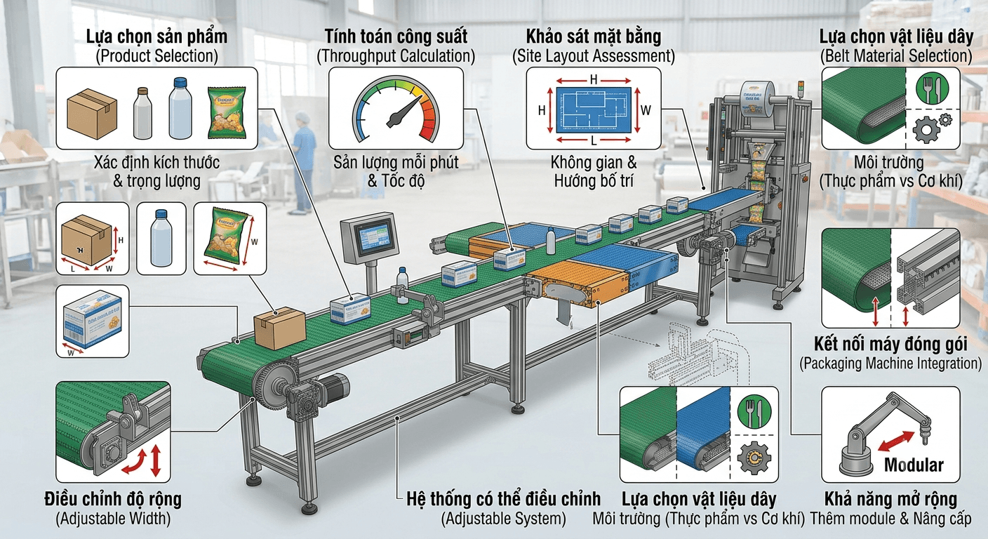 Cách lựa chọn băng tải cho dây chuyền đóng gói