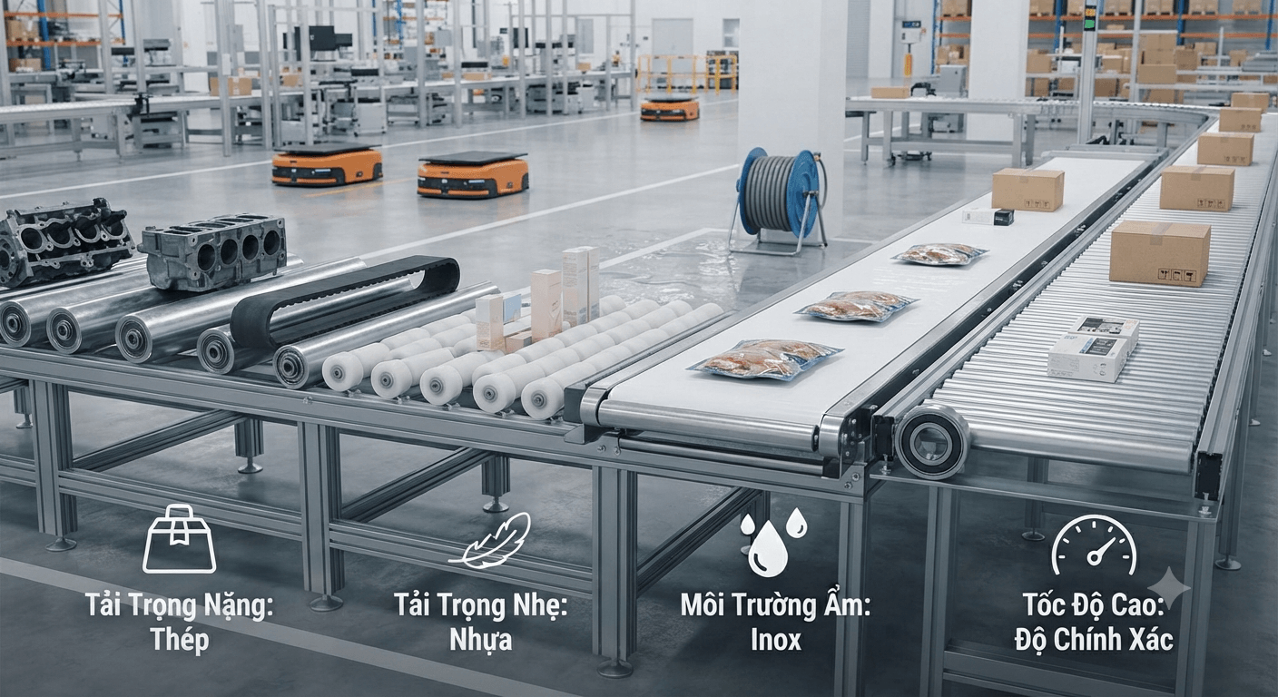 Cách lựa chọn con lăn băng tải phù hợp