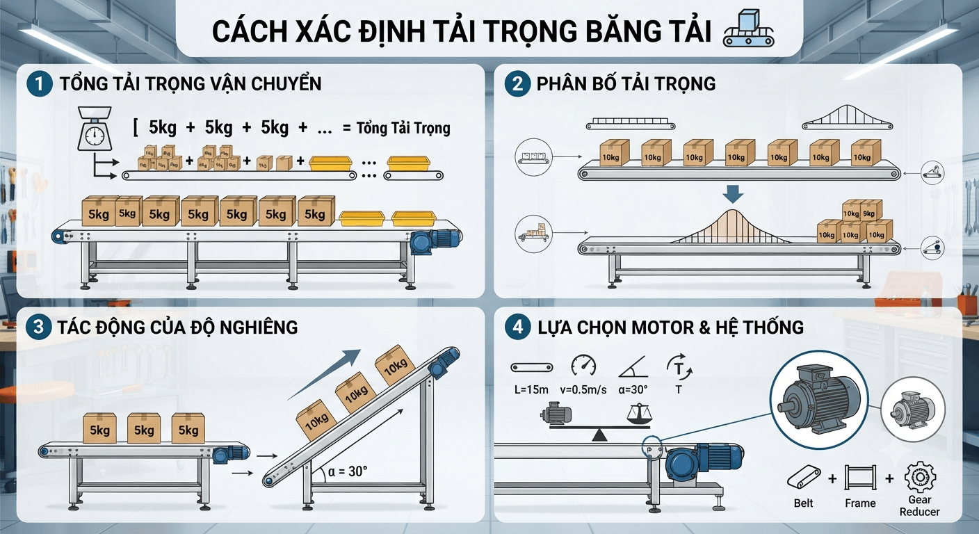 Cách xác định tải trọng băng tải