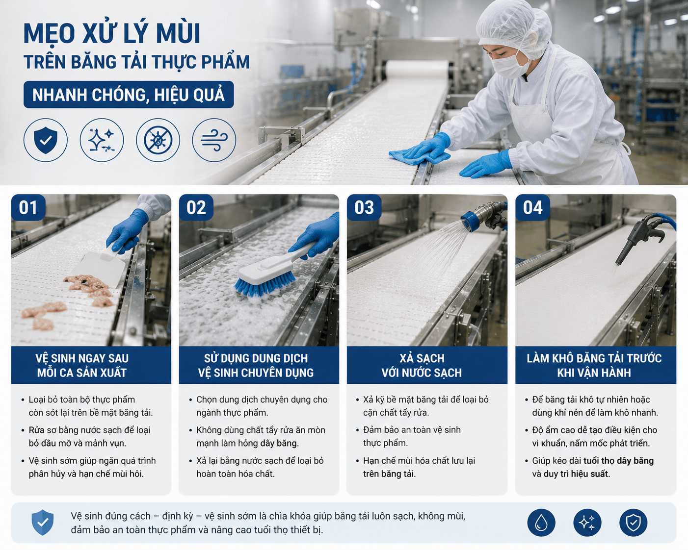 cách xử lý mùi trên băng tải hiệu quả, nhanh chóng