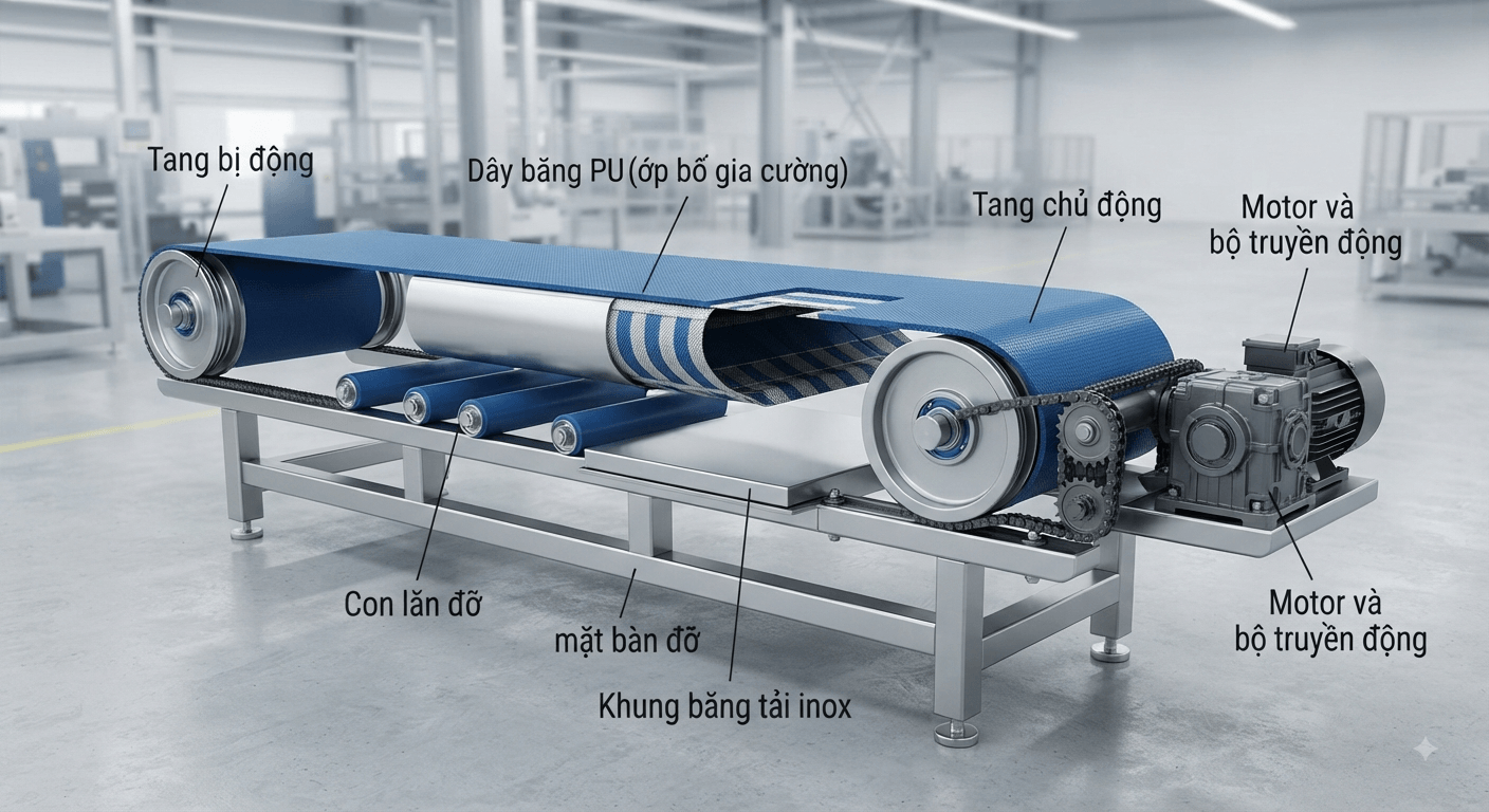 Cấu tạo của băng tải PU
