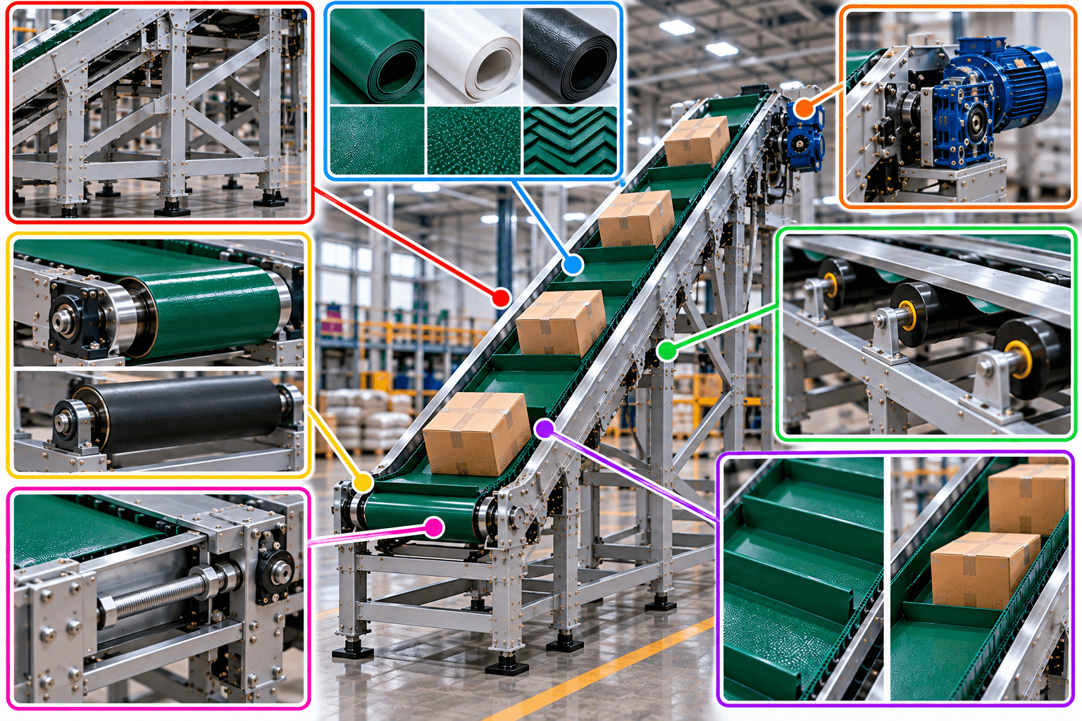 Cấu tạo của băng tải nghiêng công nghiệp