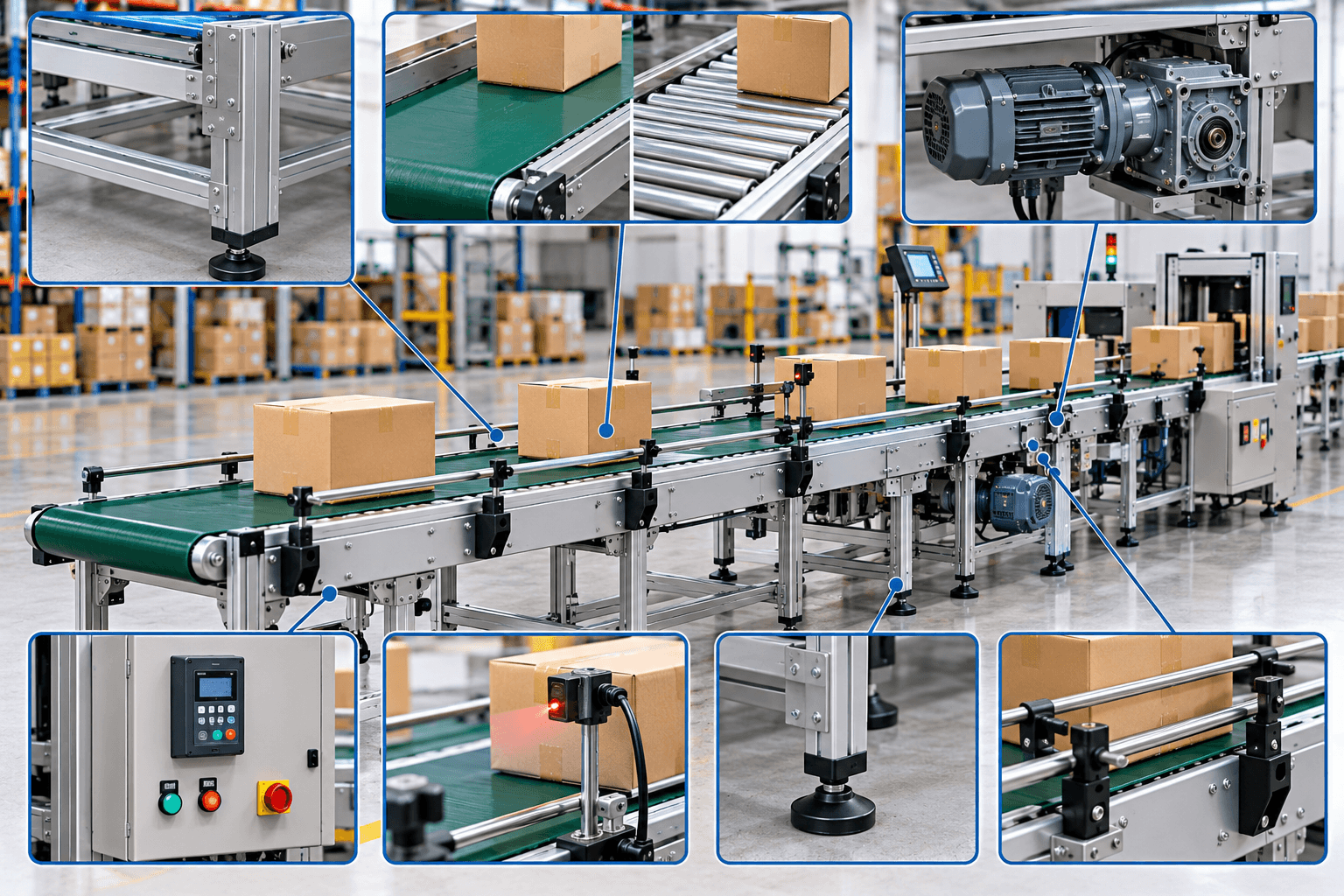 Cấu tạo của băng tải thùng carton