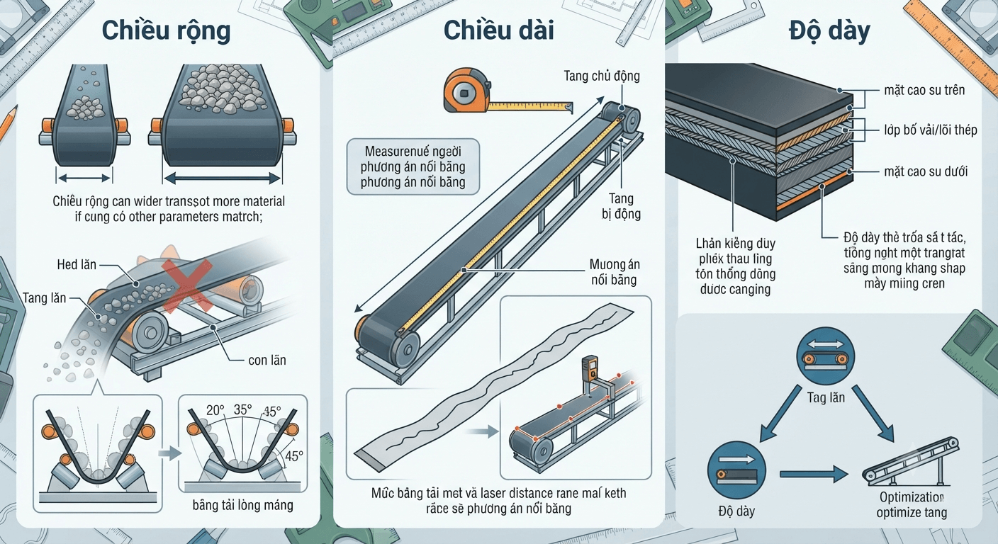 Chọn kích thước băng tải cao su