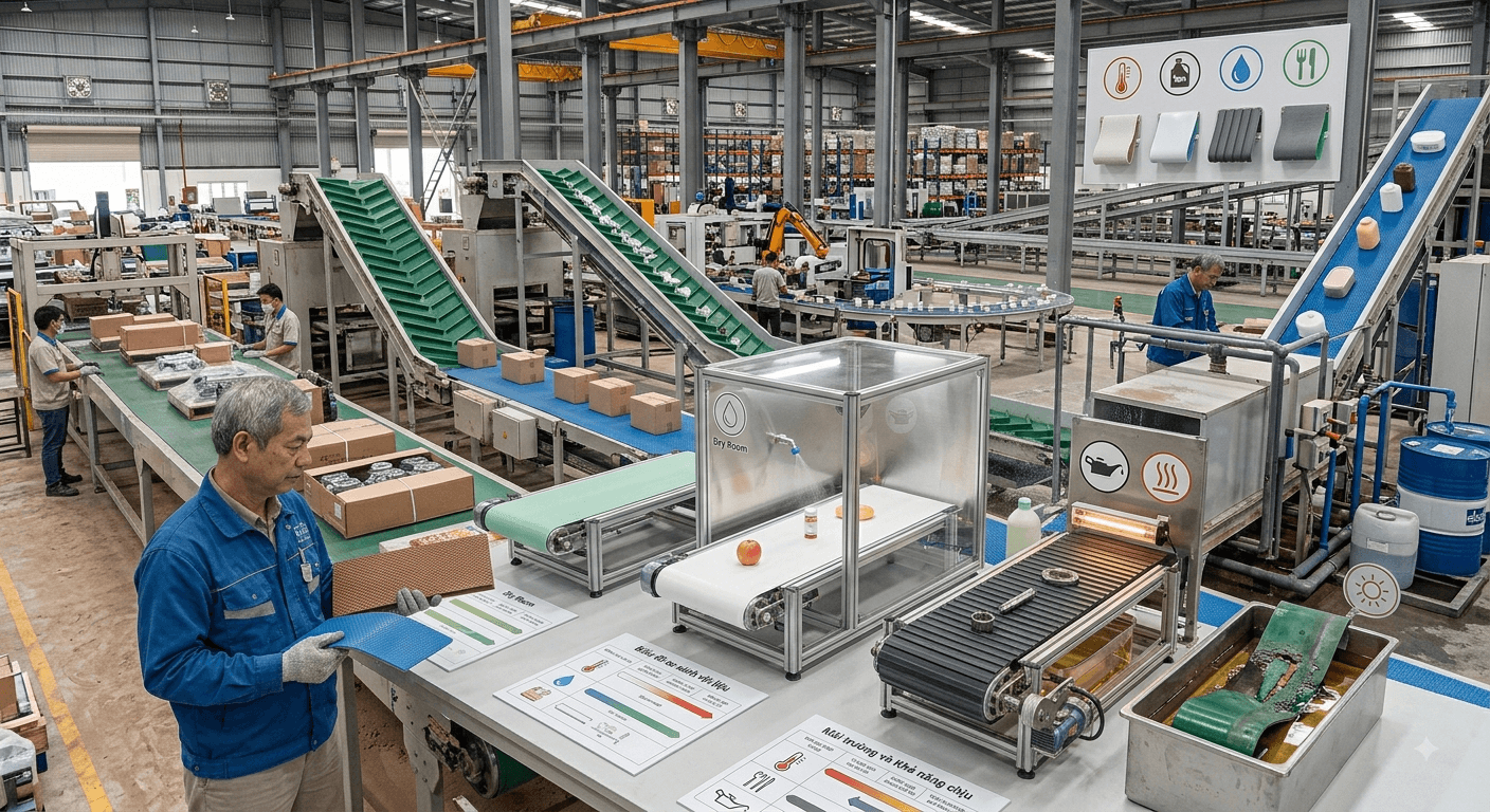 Chọn băng tải PVC theo môi trường sử dụng