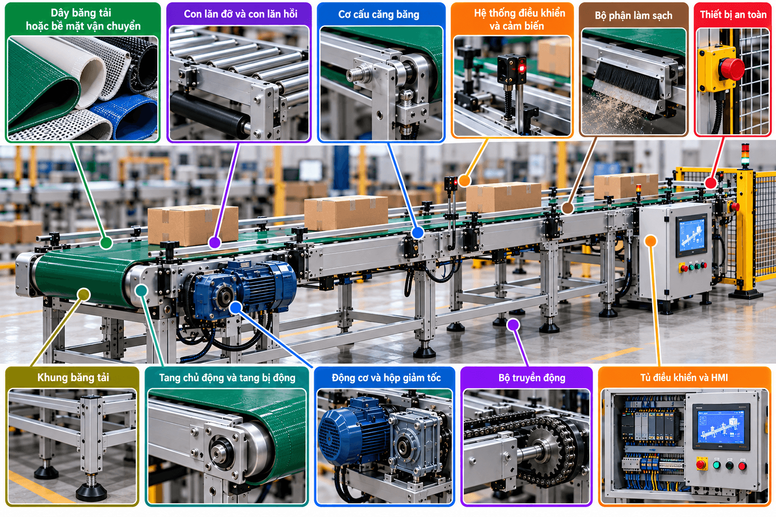 Chức năng của các bộ phận chính trong băng tải
