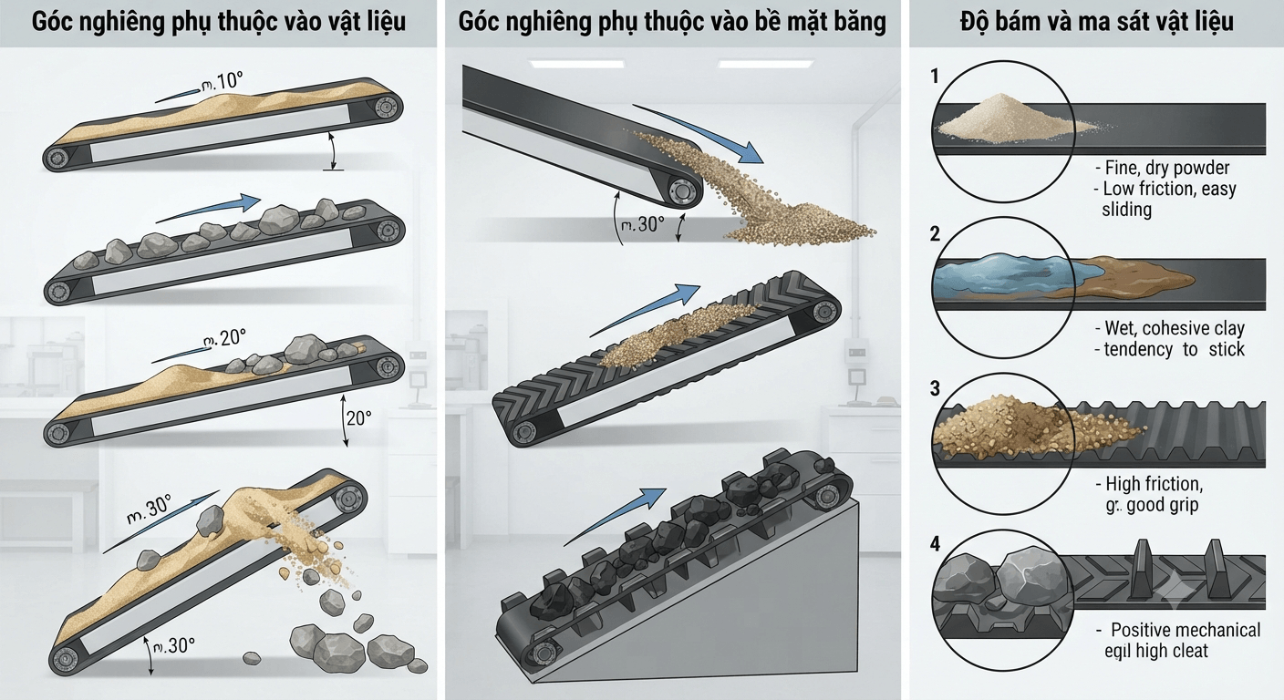  Góc nghiêng của băng tải cao su 