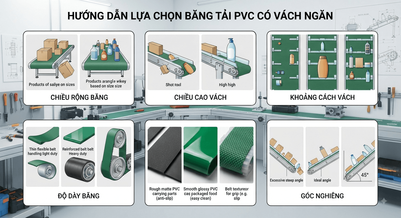 Cách lựa chọn băng tải PVC có vách ngăn