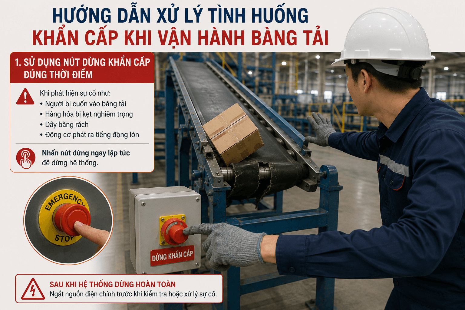 hướng dẫn xử lý tình huống khẩn cấp băng tải